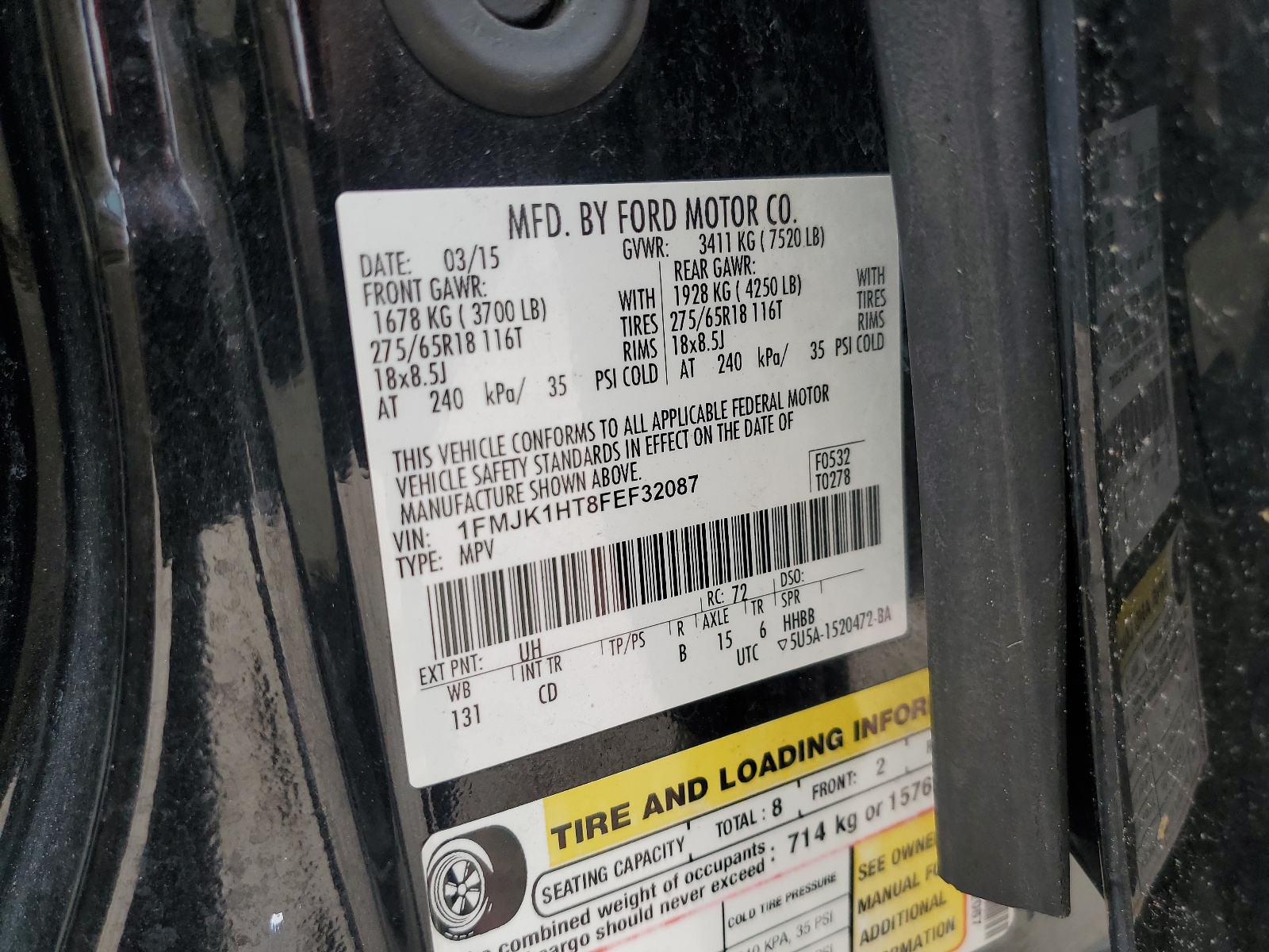 1FMJK1HT8FEF32087 2015 Ford Expedition El Xlt