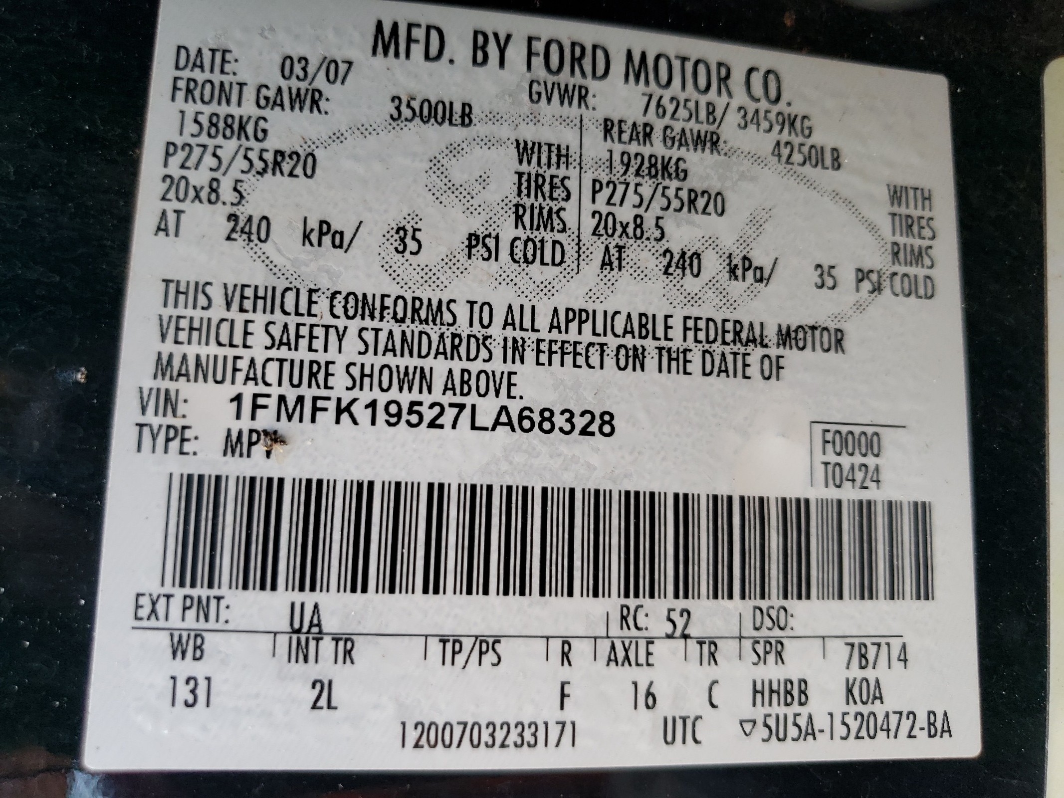 1FMFK19527LA68328 2007 Ford Expedition El Limited