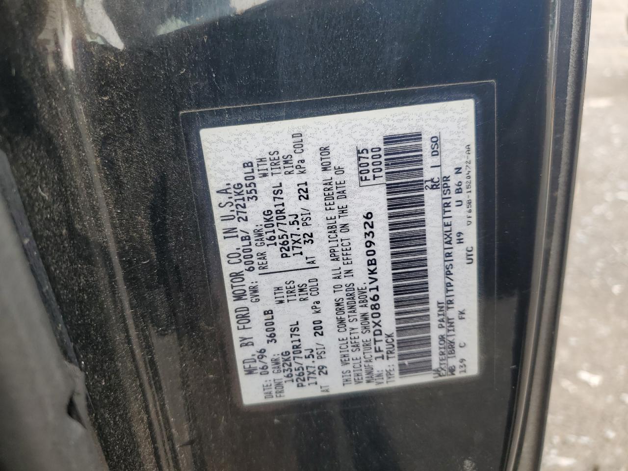 1997 Ford F150 VIN: 1FTDX0861VKB09326 Lot: 63957054