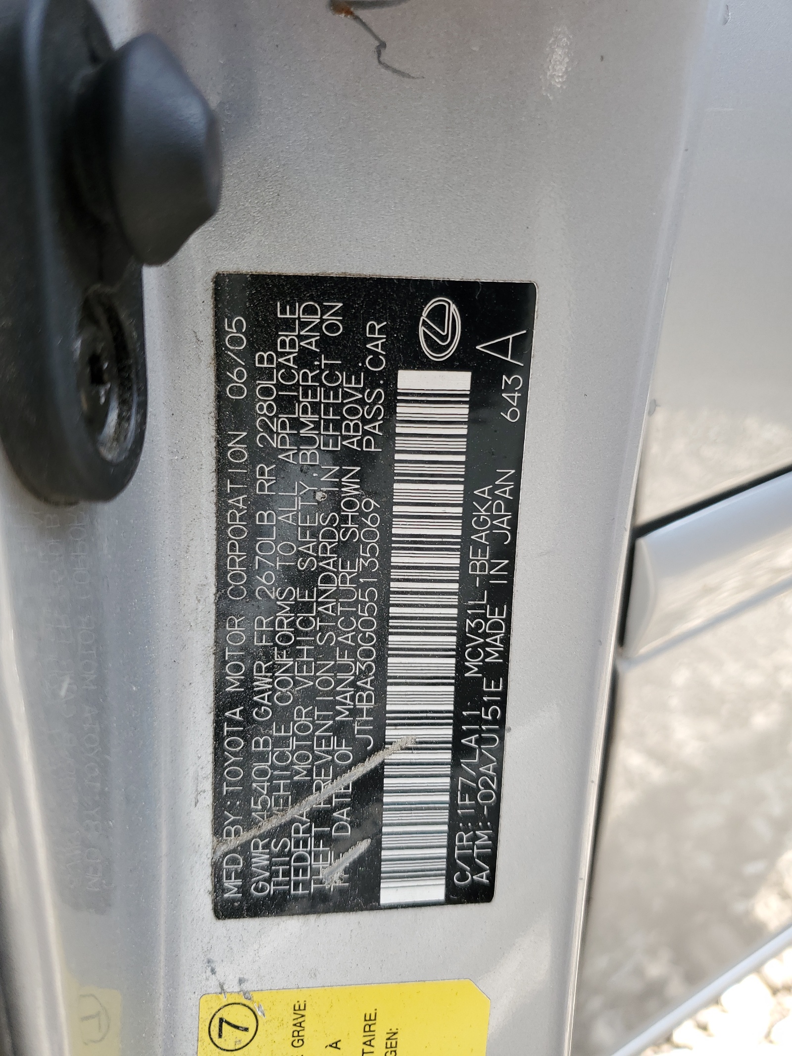 JTHBA30G055135069 2005 Lexus Es 330