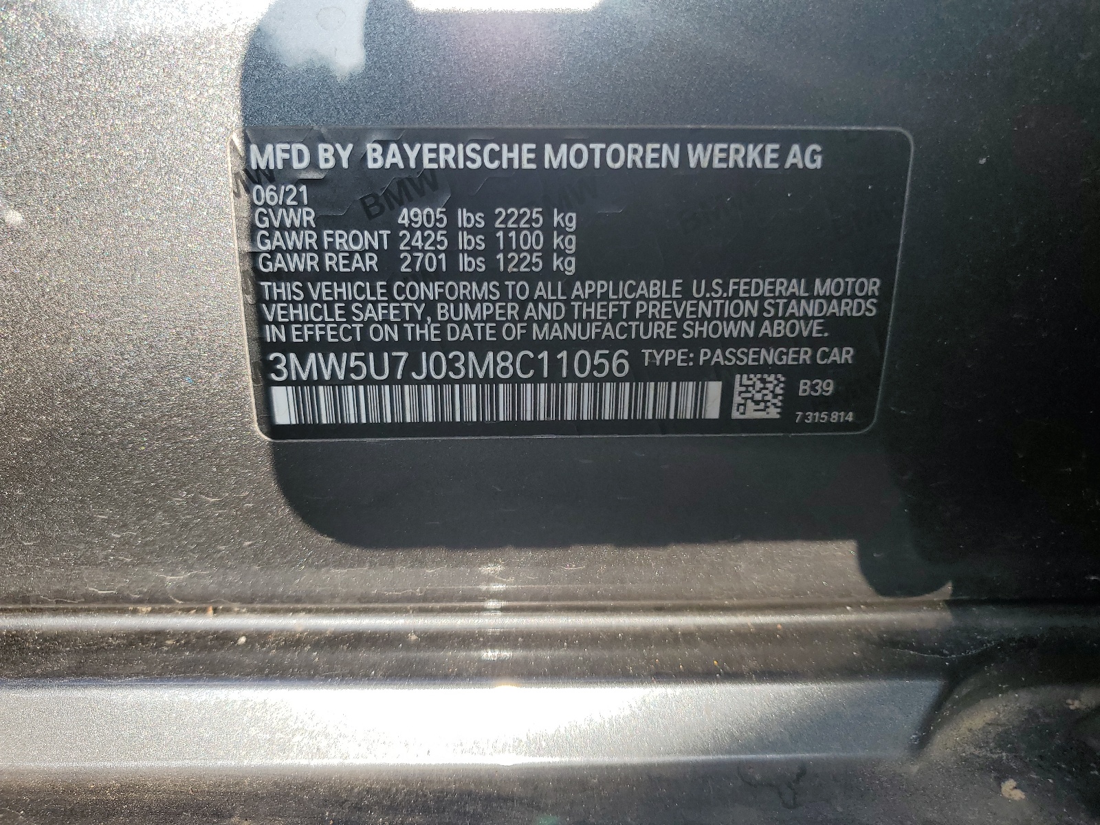 3MW5U7J03M8C11056 2021 BMW M340I