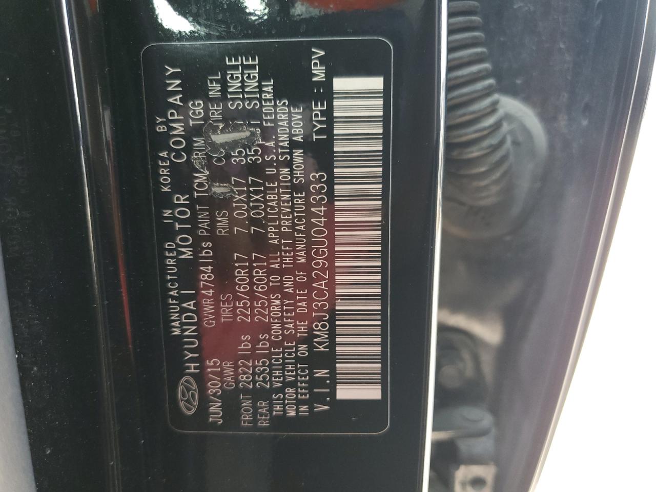 2016 Hyundai Tucson Limited VIN: KM8J3CA29GU044333 Lot: 64702934