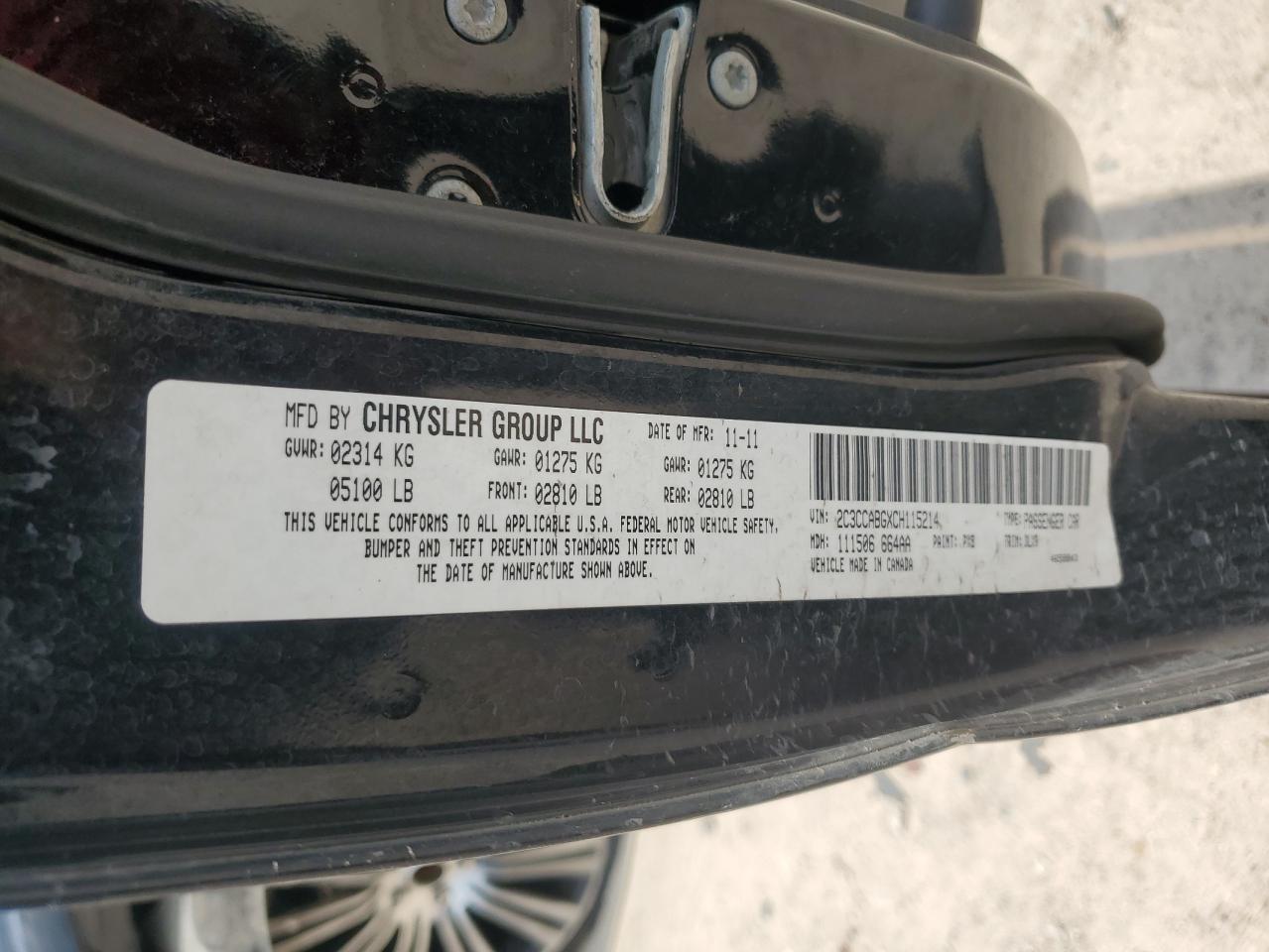 2012 Chrysler 300 S VIN: 2C3CCABGXCH115214 Lot: 61631504