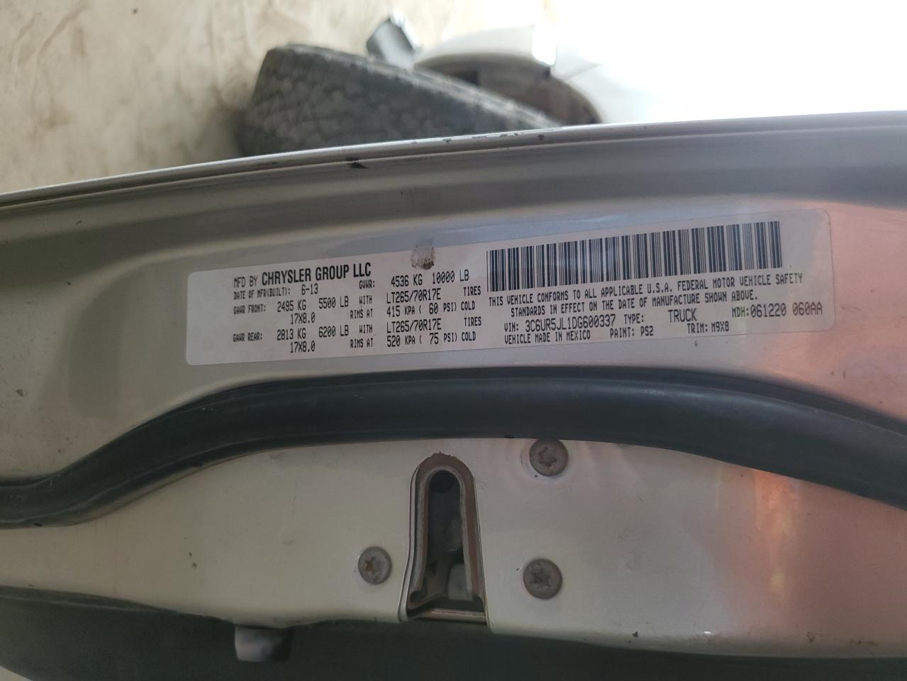 2013 Ram 2500 Slt VIN: 3C6UR5JL1DG600337 Lot: 65622394