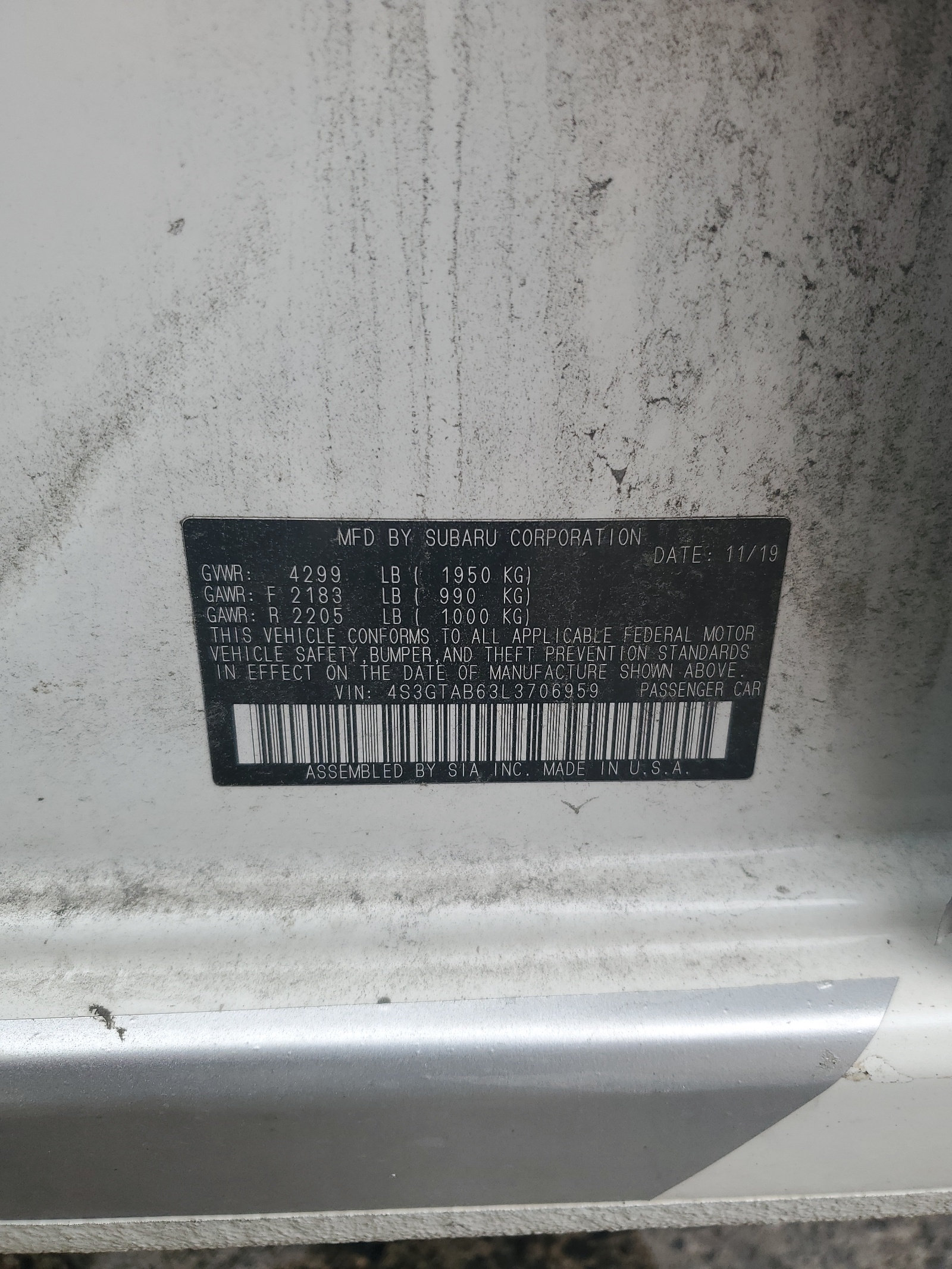 4S3GTAB63L3706959 2020 Subaru Impreza