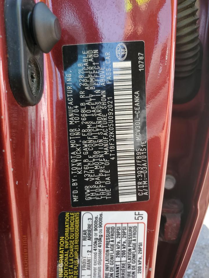 2005 Toyota Camry Le VIN: 4T1BF32K05U092021 Lot: 60601604