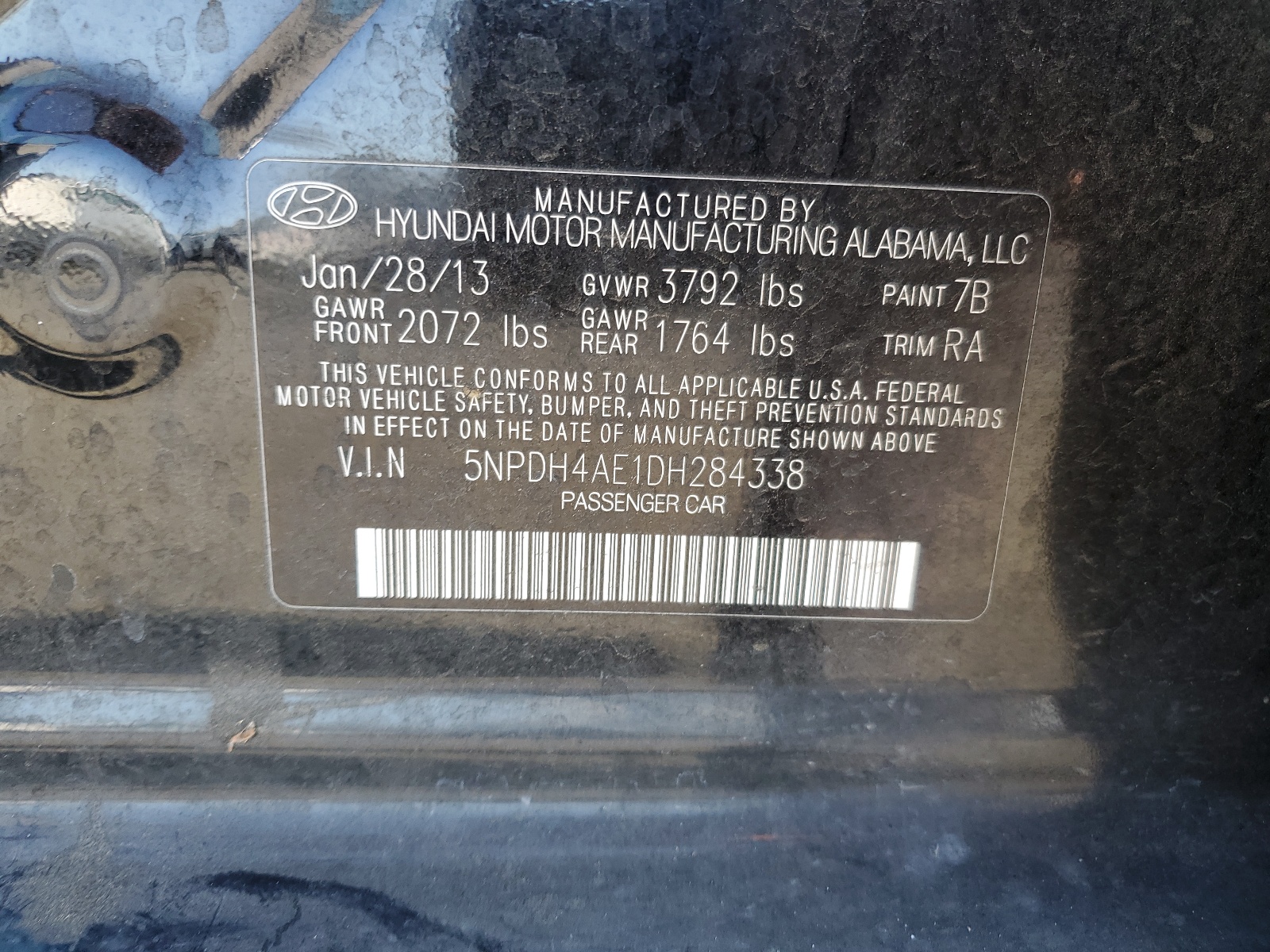 5NPDH4AE1DH284338 2013 Hyundai Elantra Gls
