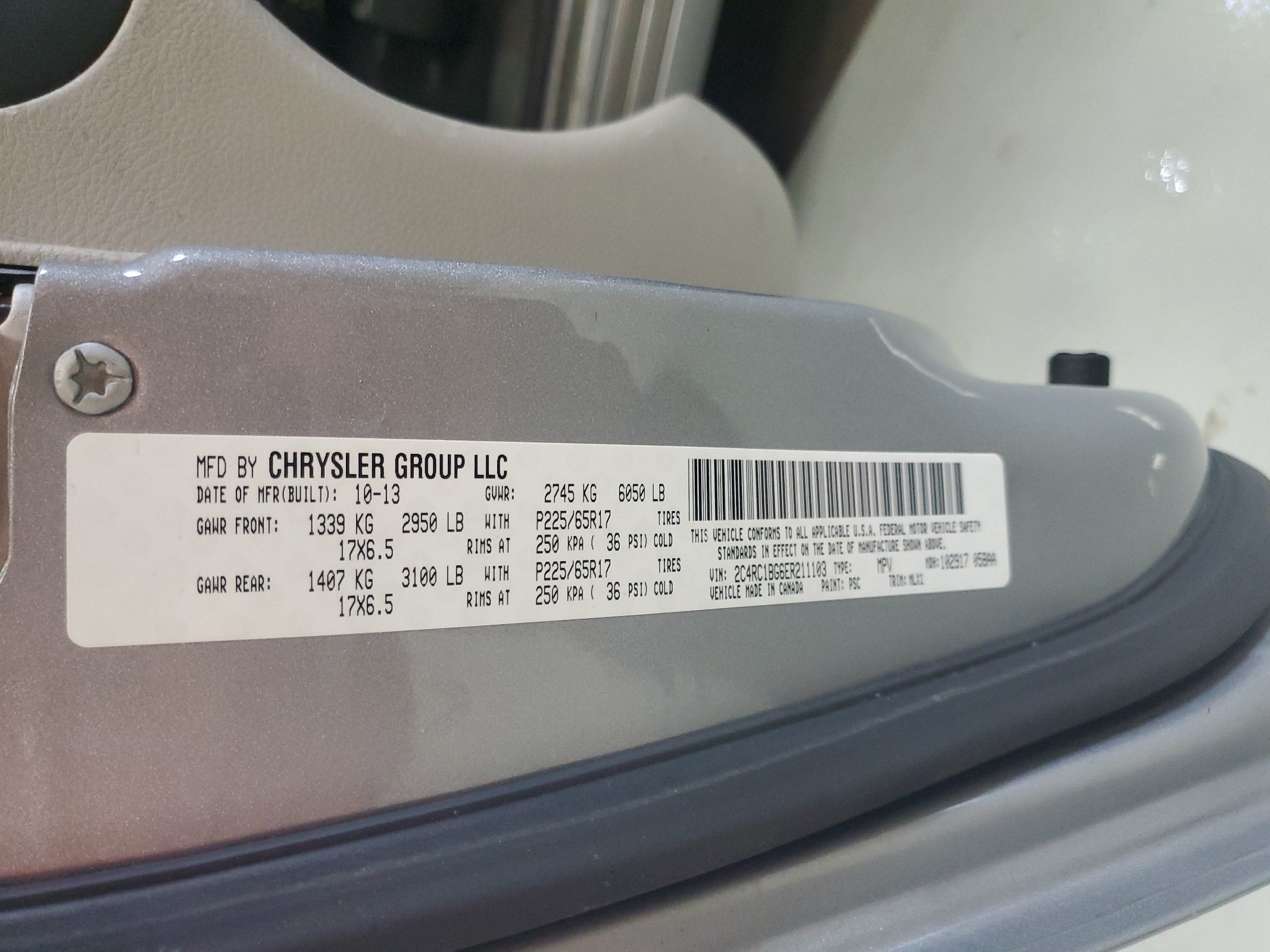 2C4RC1BG6ER211103 2014 Chrysler Town & Country Touring