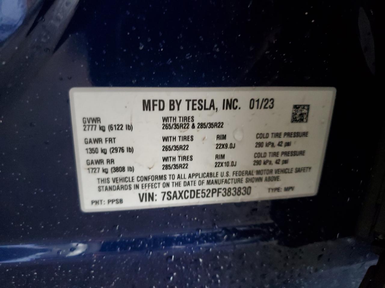 2023 Tesla Model X VIN: 7SAXCDE52PF383830 Lot: 64875734