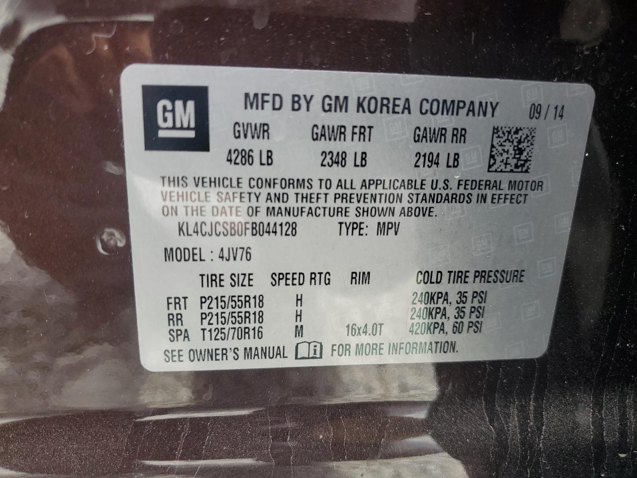 2015 Buick Encore VIN: KL4CJCSB0FB044128 Lot: 64230524