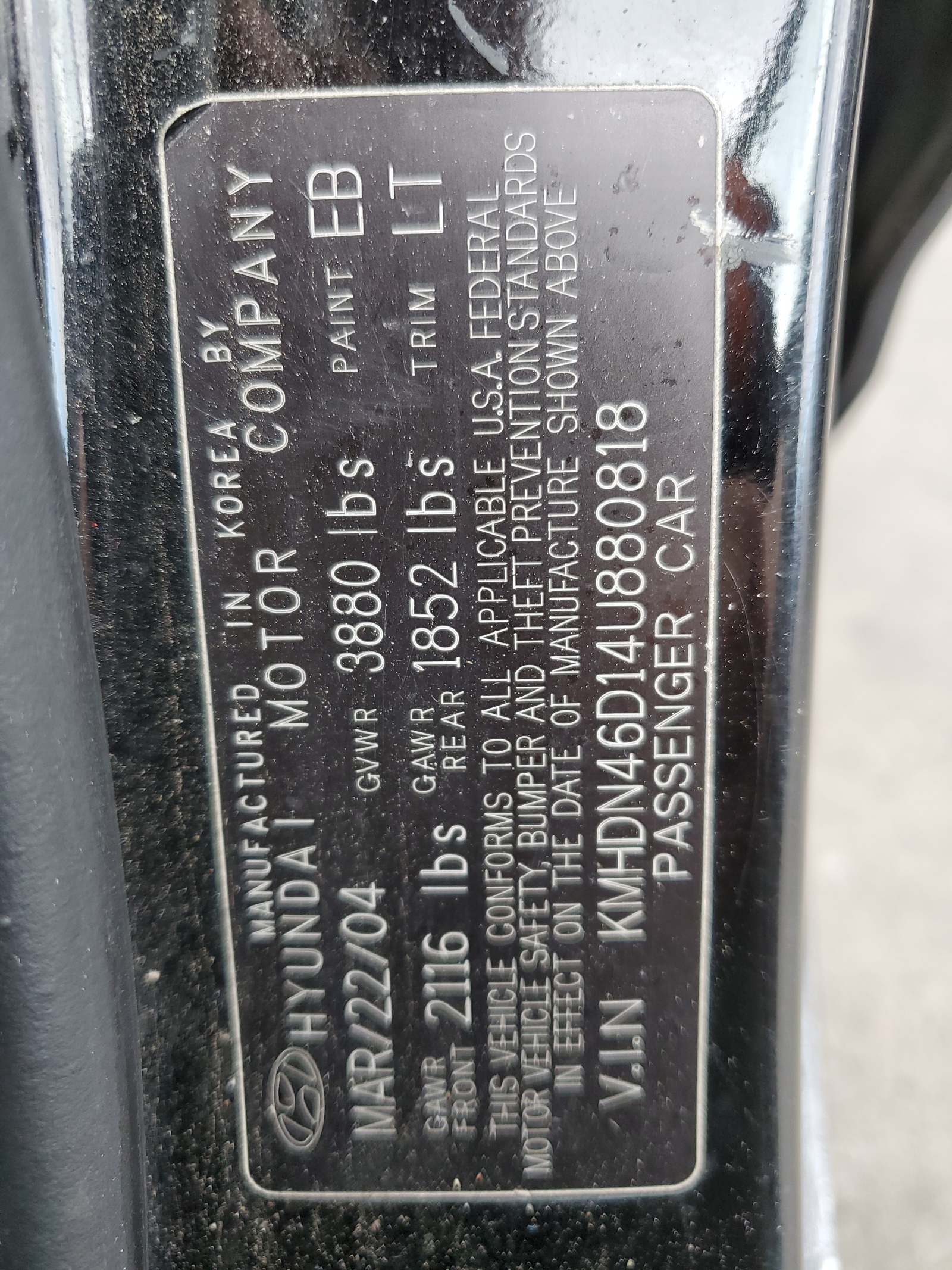 KMHDN46D14U880818 2004 Hyundai Elantra Gls