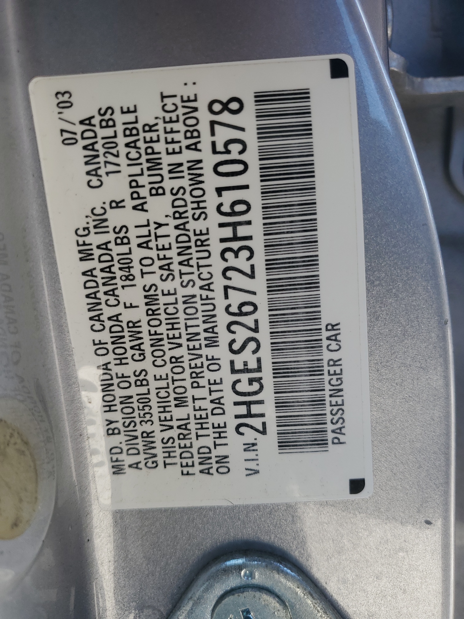 2HGES26723H610578 2003 Honda Civic Ex