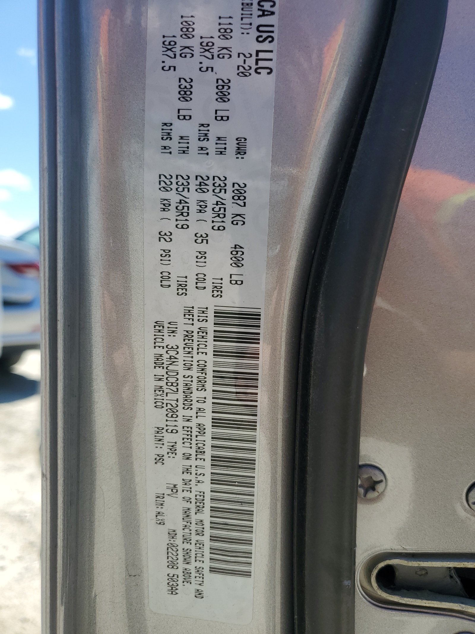 3C4NJDCB7LT209119 2020 Jeep Compass Limited