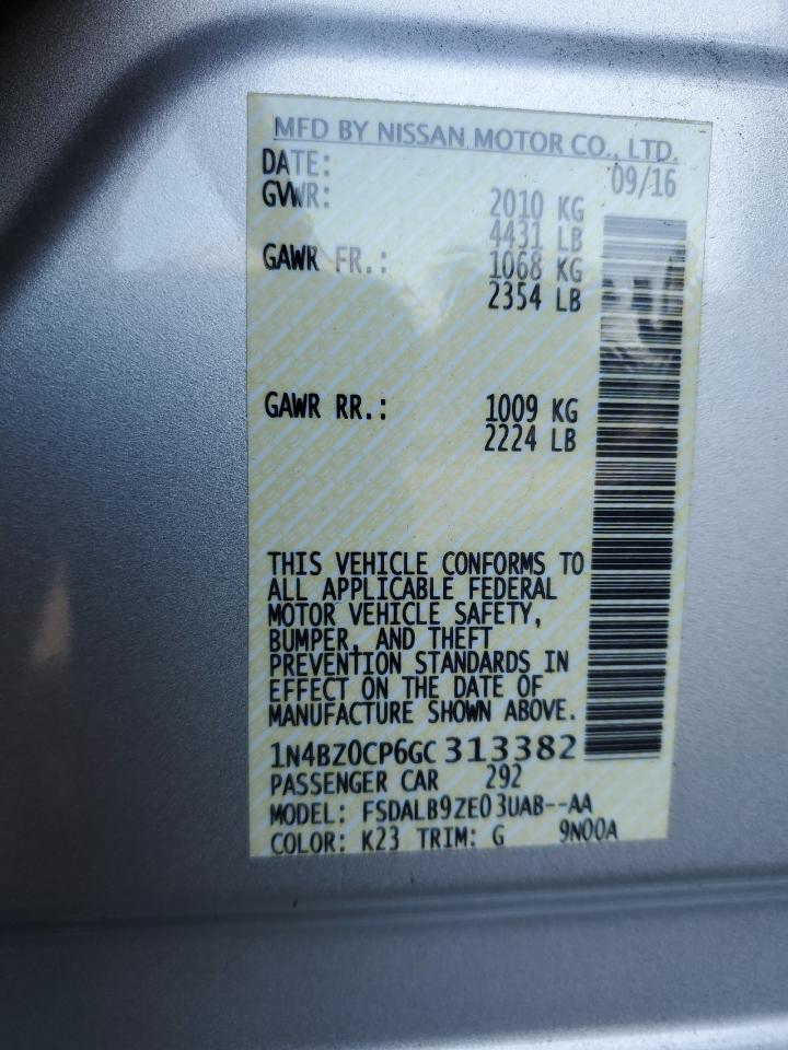 2016 Nissan Leaf Sv VIN: 1N4BZ0CP6GC313382 Lot: 61534744