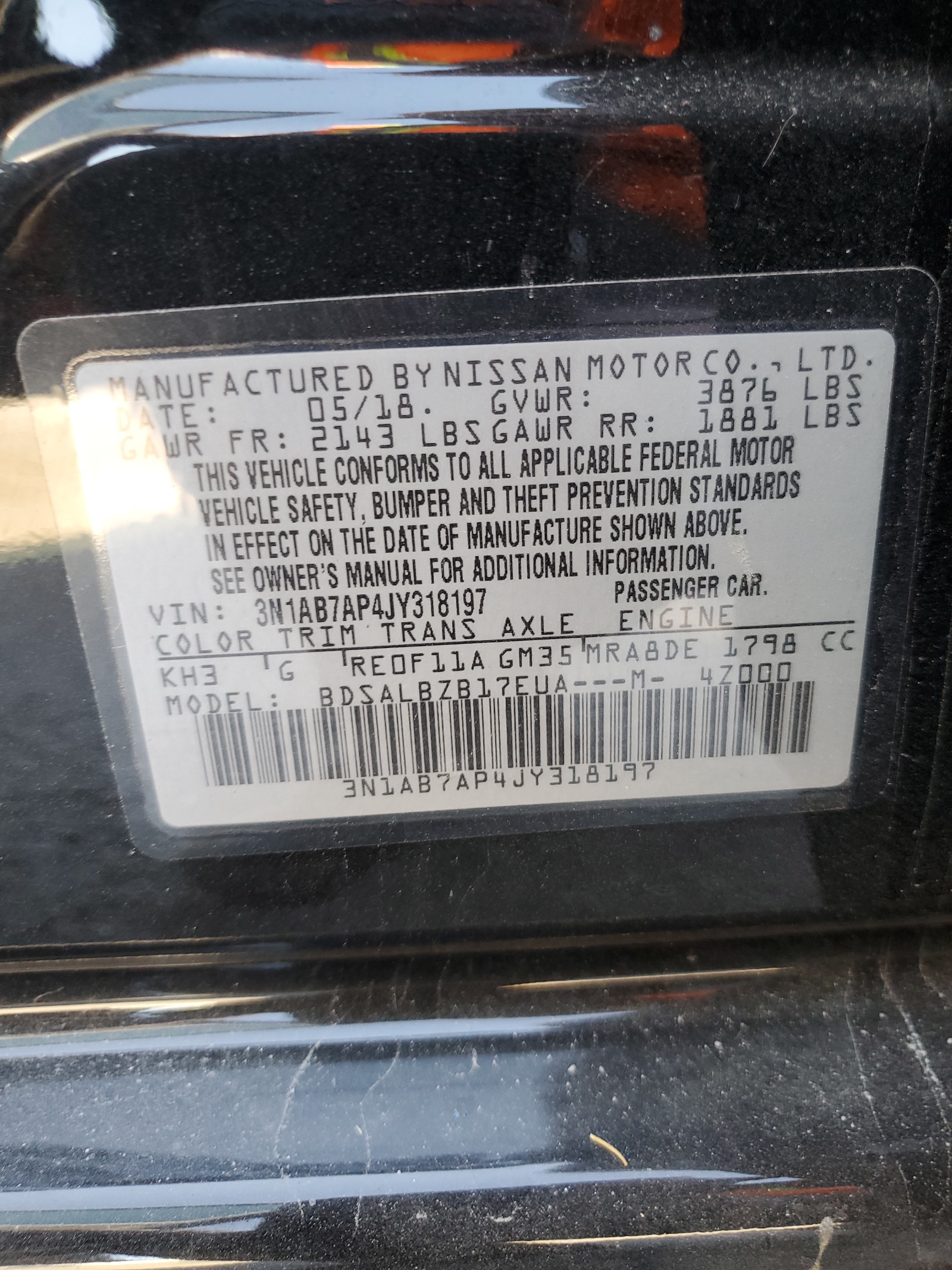 2018 Nissan Sentra S vin: 3N1AB7AP4JY318197