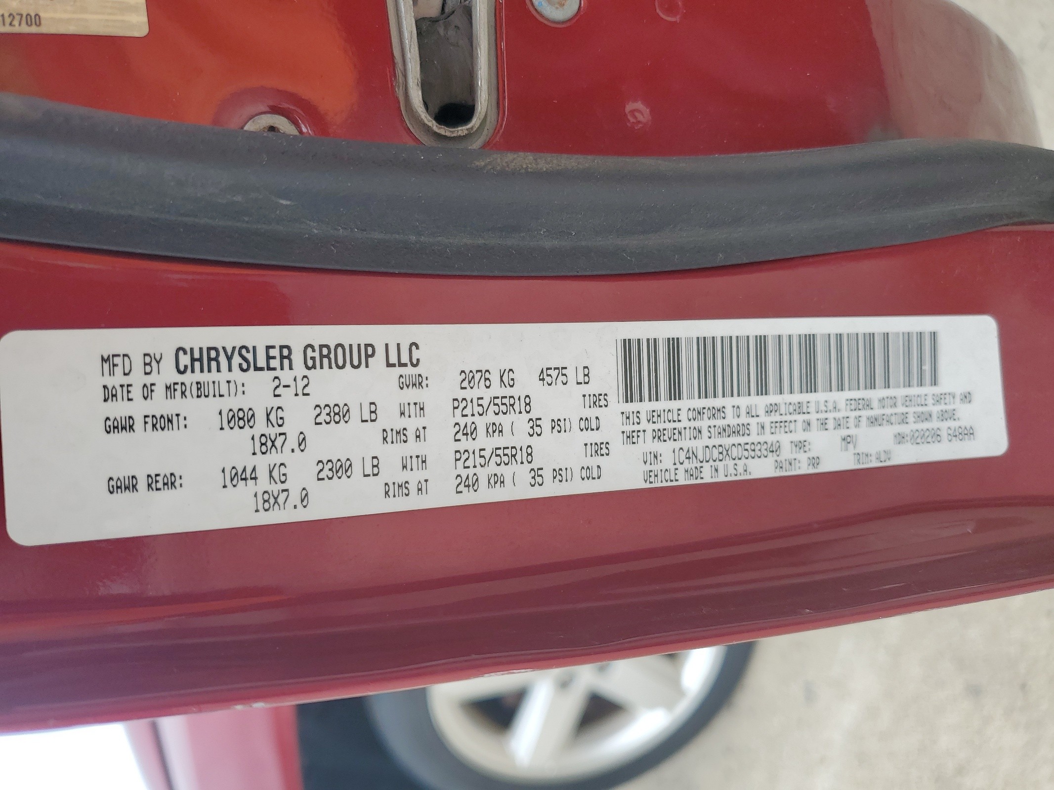 1C4NJDCBXCD593340 2012 Jeep Compass Limited