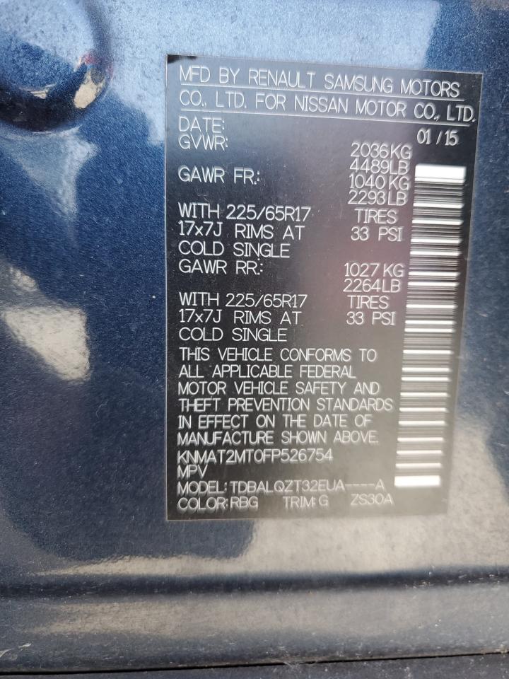 2015 Nissan Rogue S VIN: KNMAT2MT0FP526754 Lot: 64831194