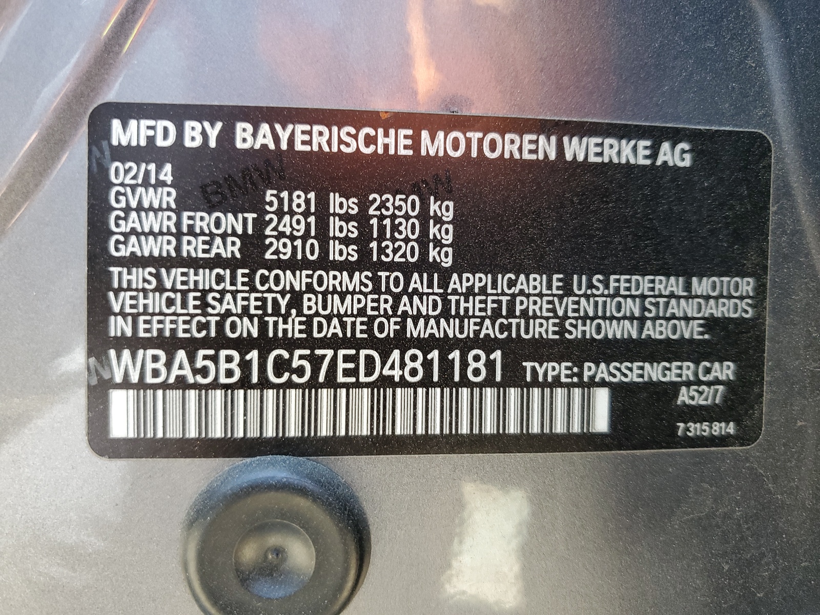 WBA5B1C57ED481181 2014 BMW 535 I