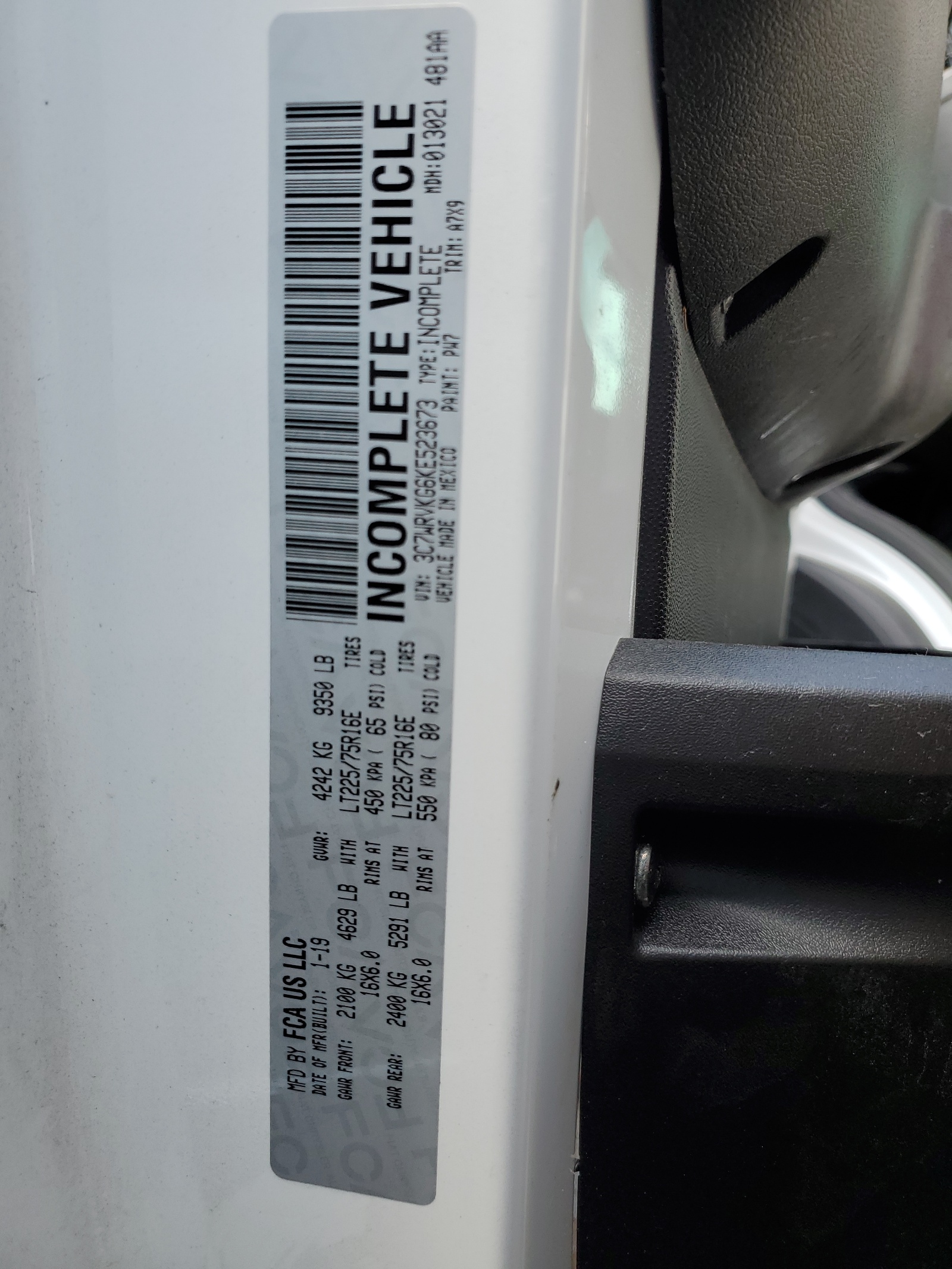 3C7WRVKG6KE523673 2019 Ram Promaster 3500 3500 Standard