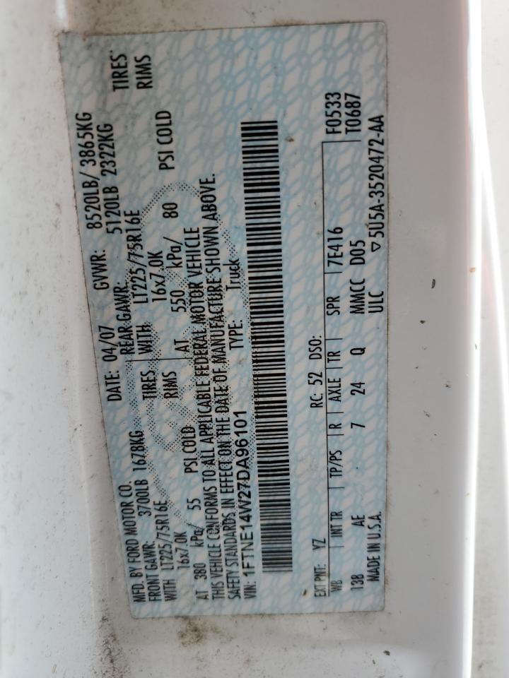 2007 Ford Econoline E150 Van VIN: 1FTNE14W27DA96101 Lot: 64261374