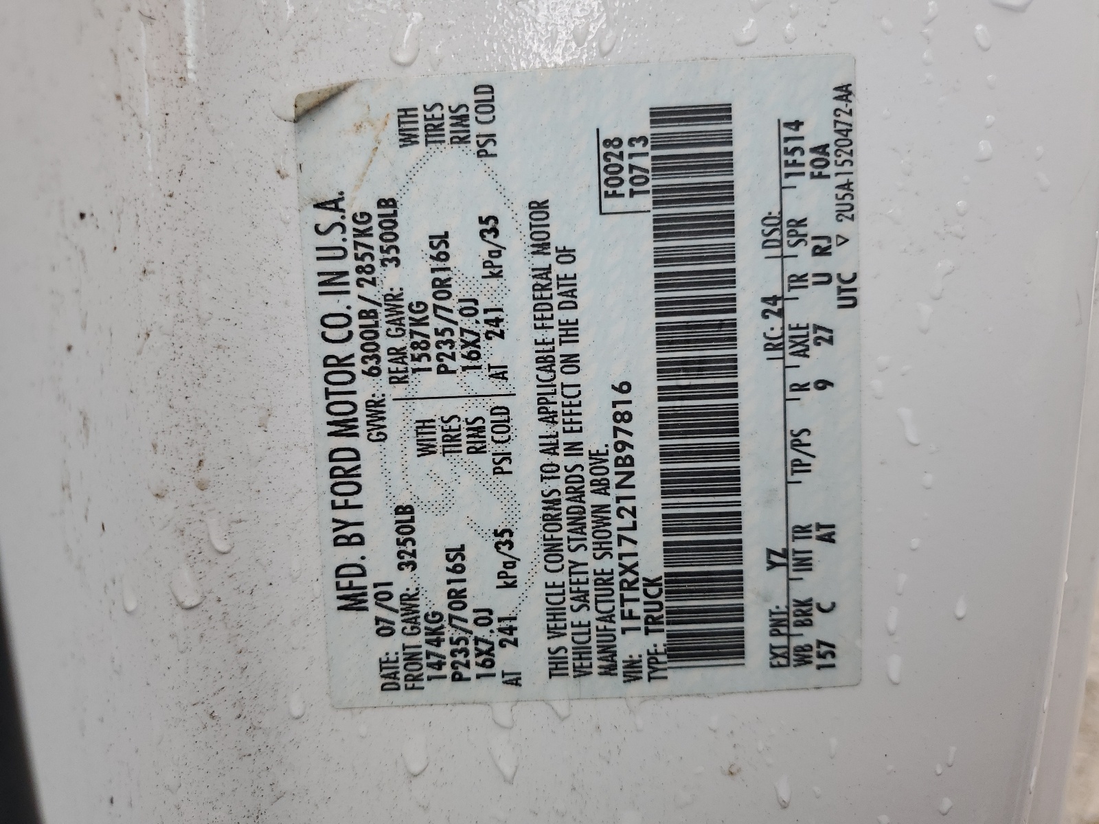 1FTRX17L21NB97816 2001 Ford F150