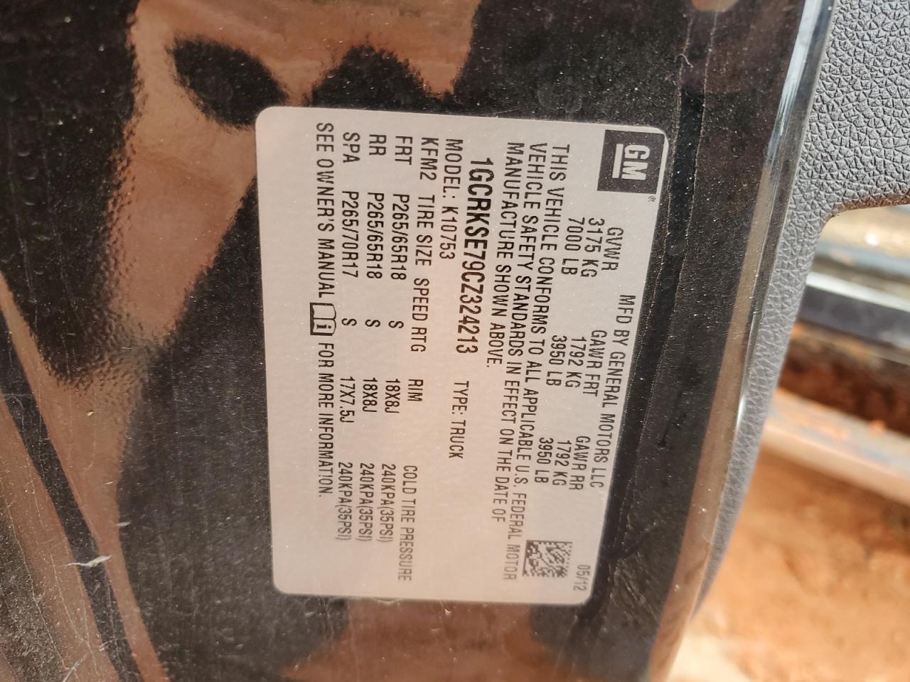 2012 Chevrolet Silverado K1500 Lt VIN: 1GCRKSE79CZ324213 Lot: 64797824