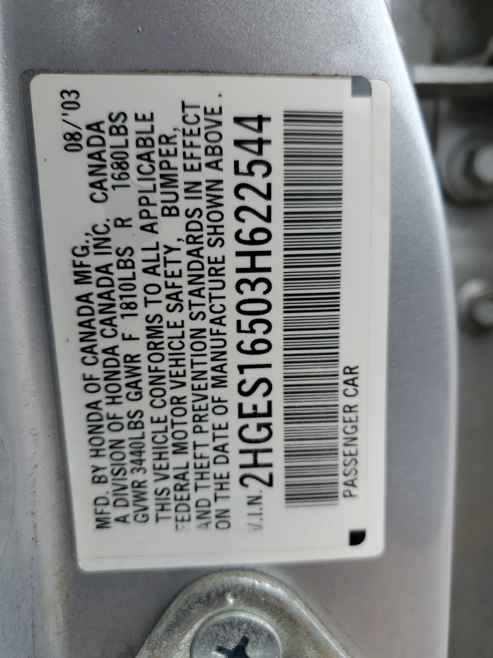 2HGES16503H622544 2003 Honda Civic Lx