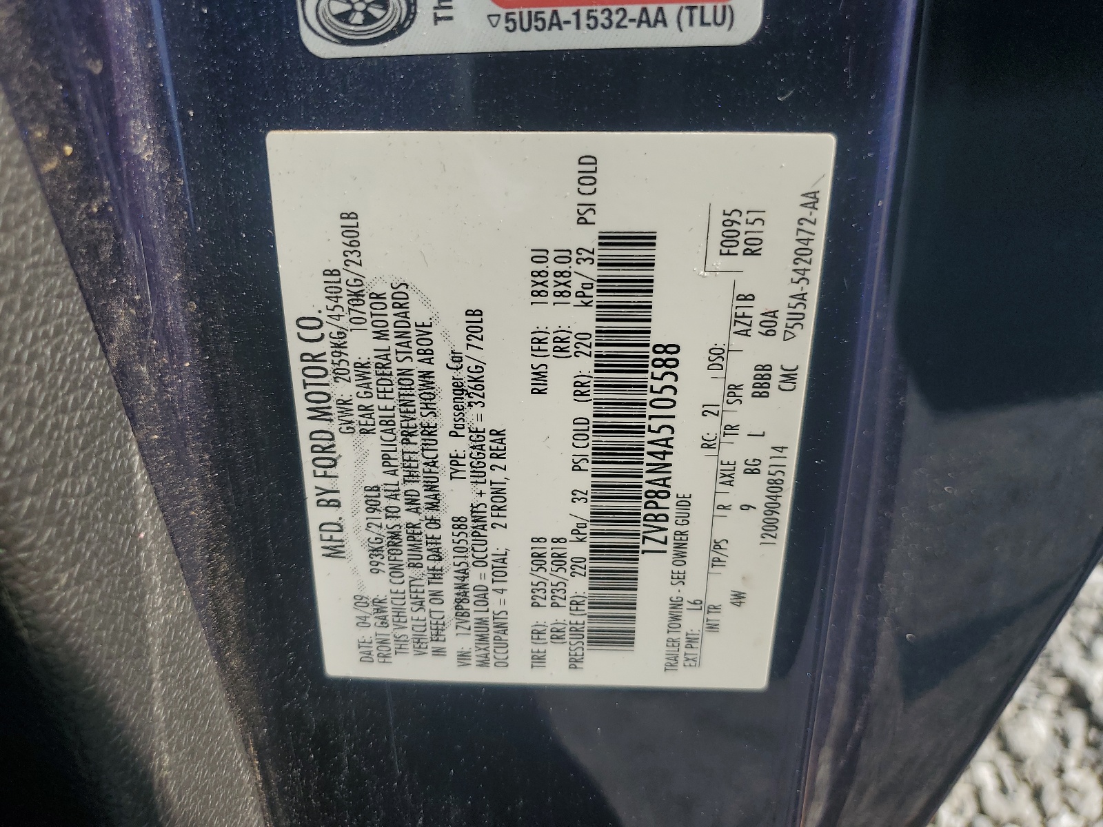 1ZVBP8AN4A5105588 2010 Ford Mustang