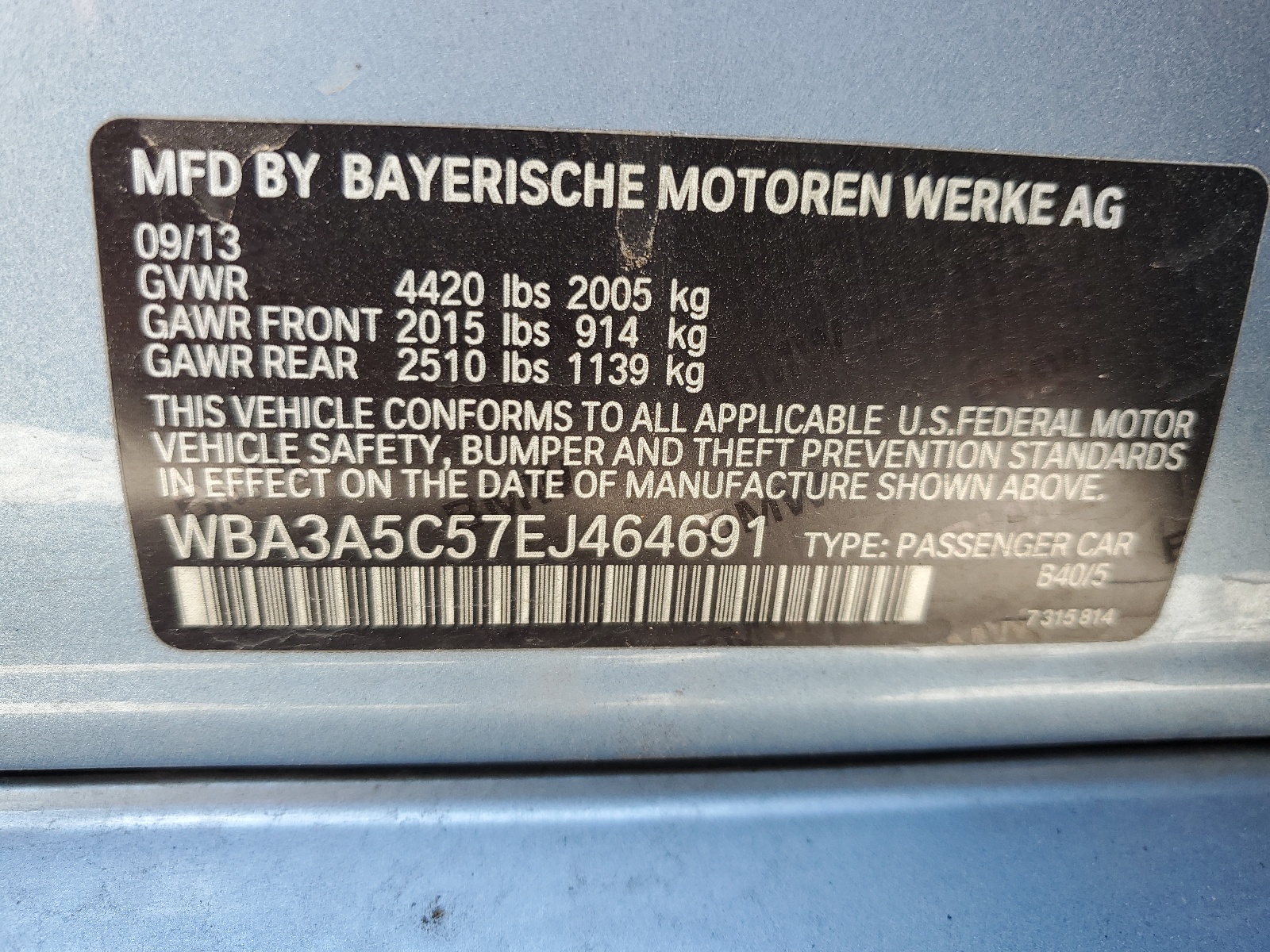 WBA3A5C57EJ464691 2014 BMW 328 I