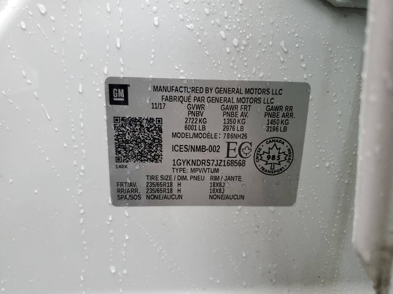 2018 Cadillac Xt5 Luxury VIN: 1GYKNDRS7JZ168568 Lot: 62324544