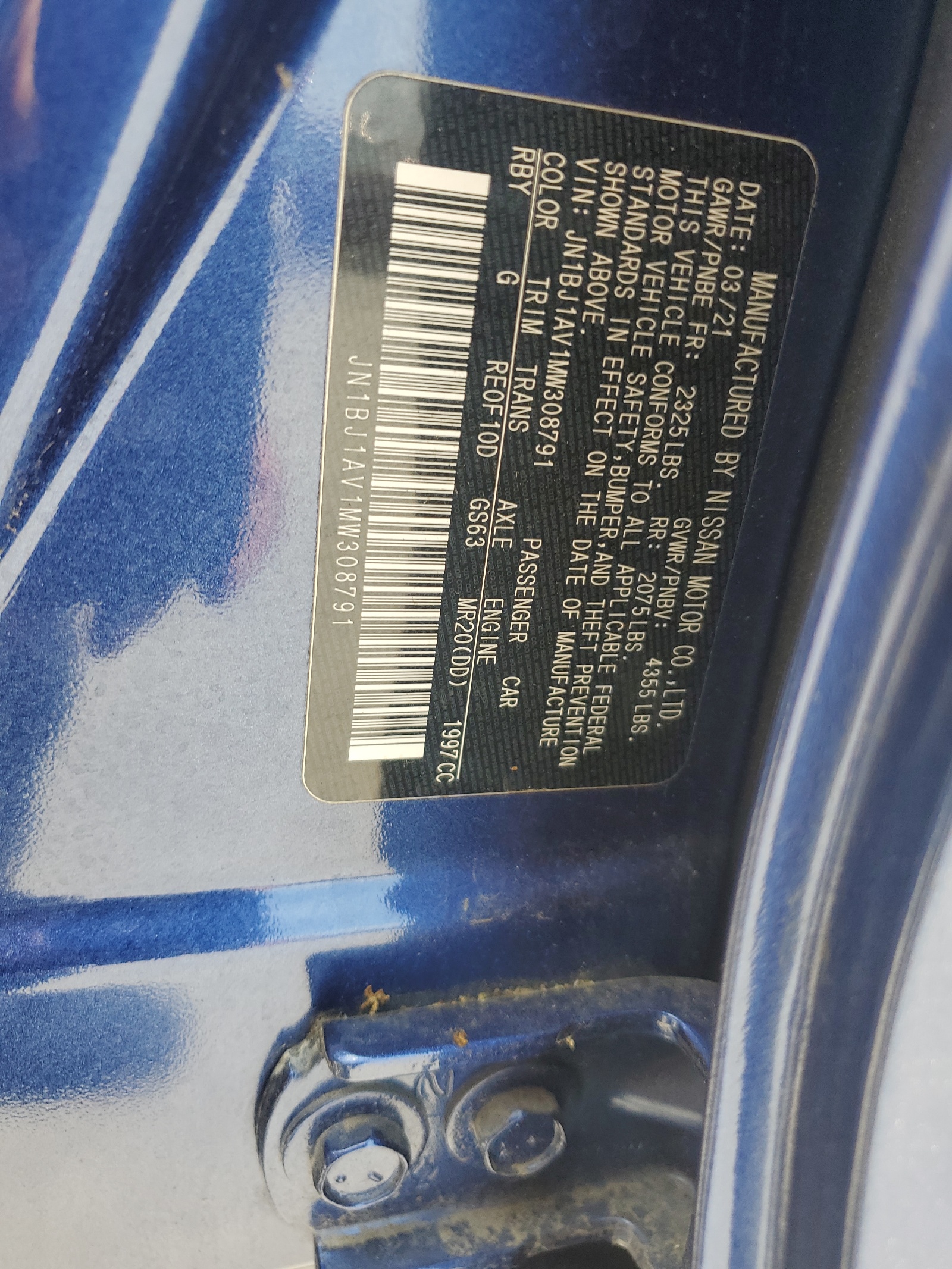 JN1BJ1AV1MW308791 2021 Nissan Rogue Sport S