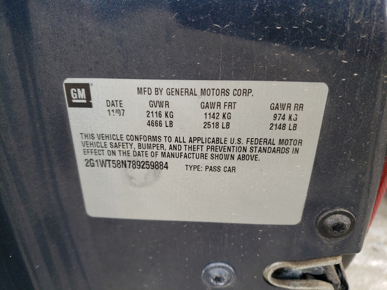 2G1WT58N789259884 2008 Chevrolet Impala Lt