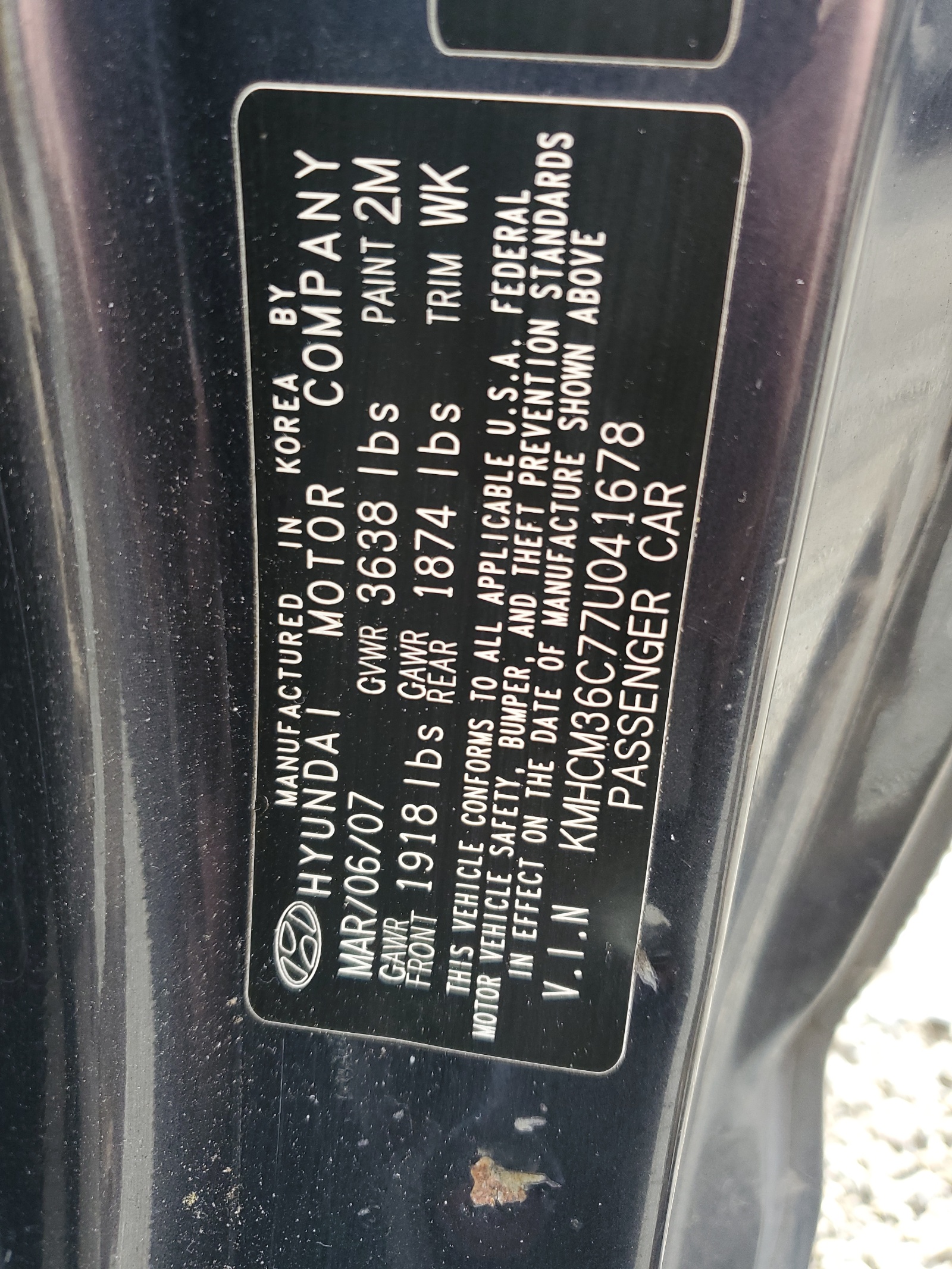 KMHCM36C77U041678 2007 Hyundai Accent Gs