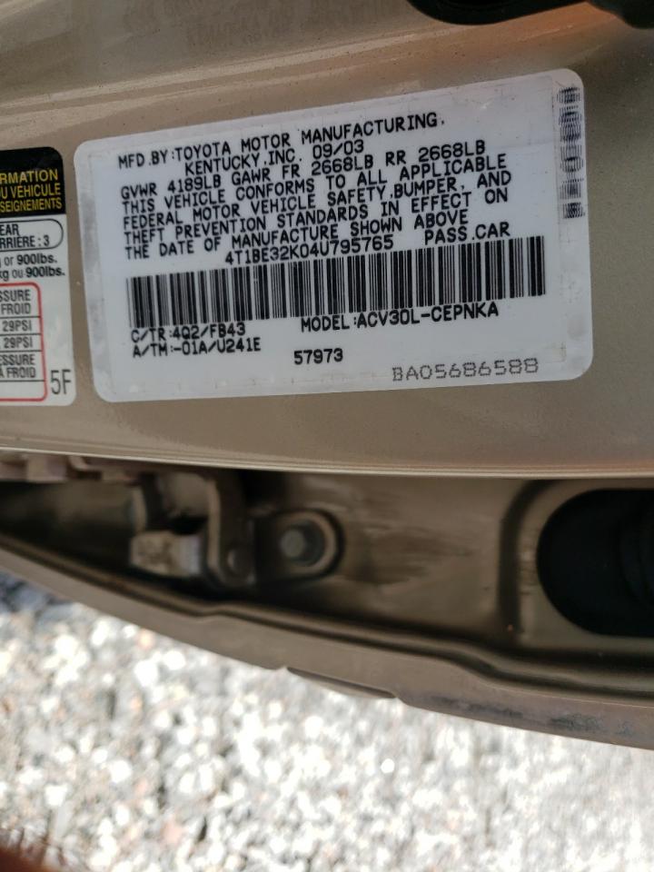 4T1BE32K04U795765 2004 Toyota Camry Le