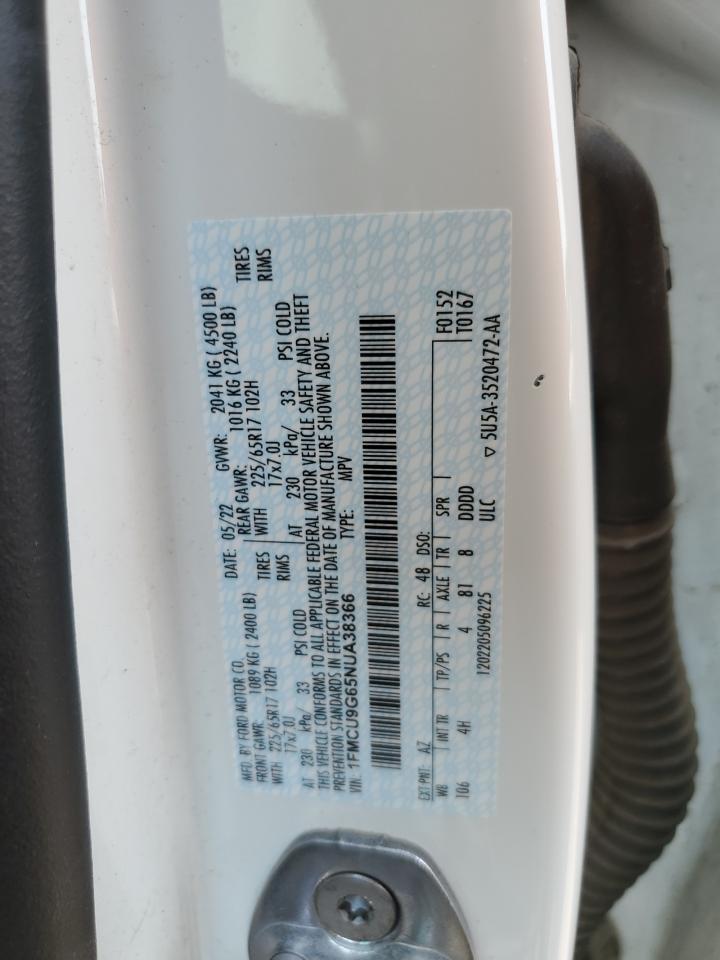 2022 Ford Escape Se VIN: 1FMCU9G65NUA38366 Lot: 63812874