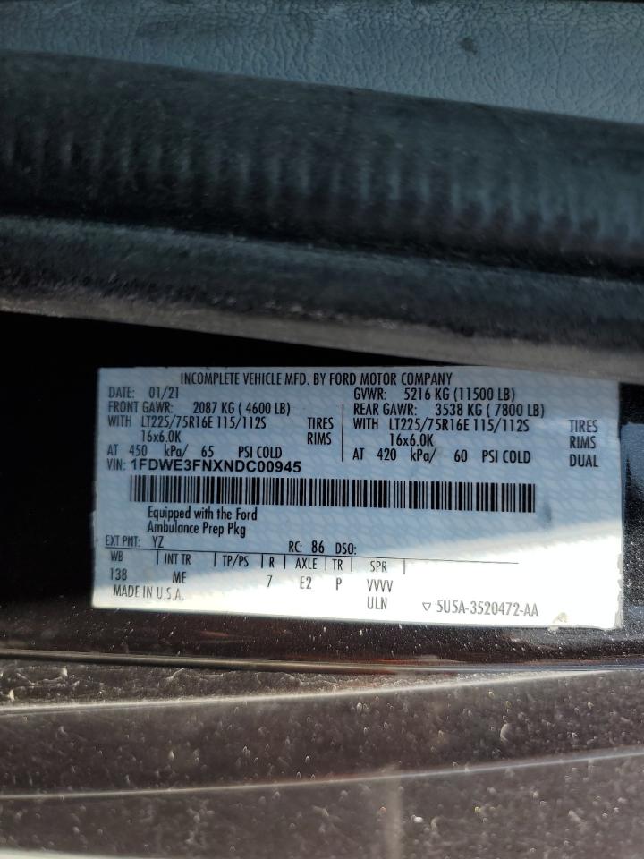 2022 Ford Econoline E350 Super Duty Cutaway Van VIN: 1FDWE3FNXNDC00945 Lot: 65088954