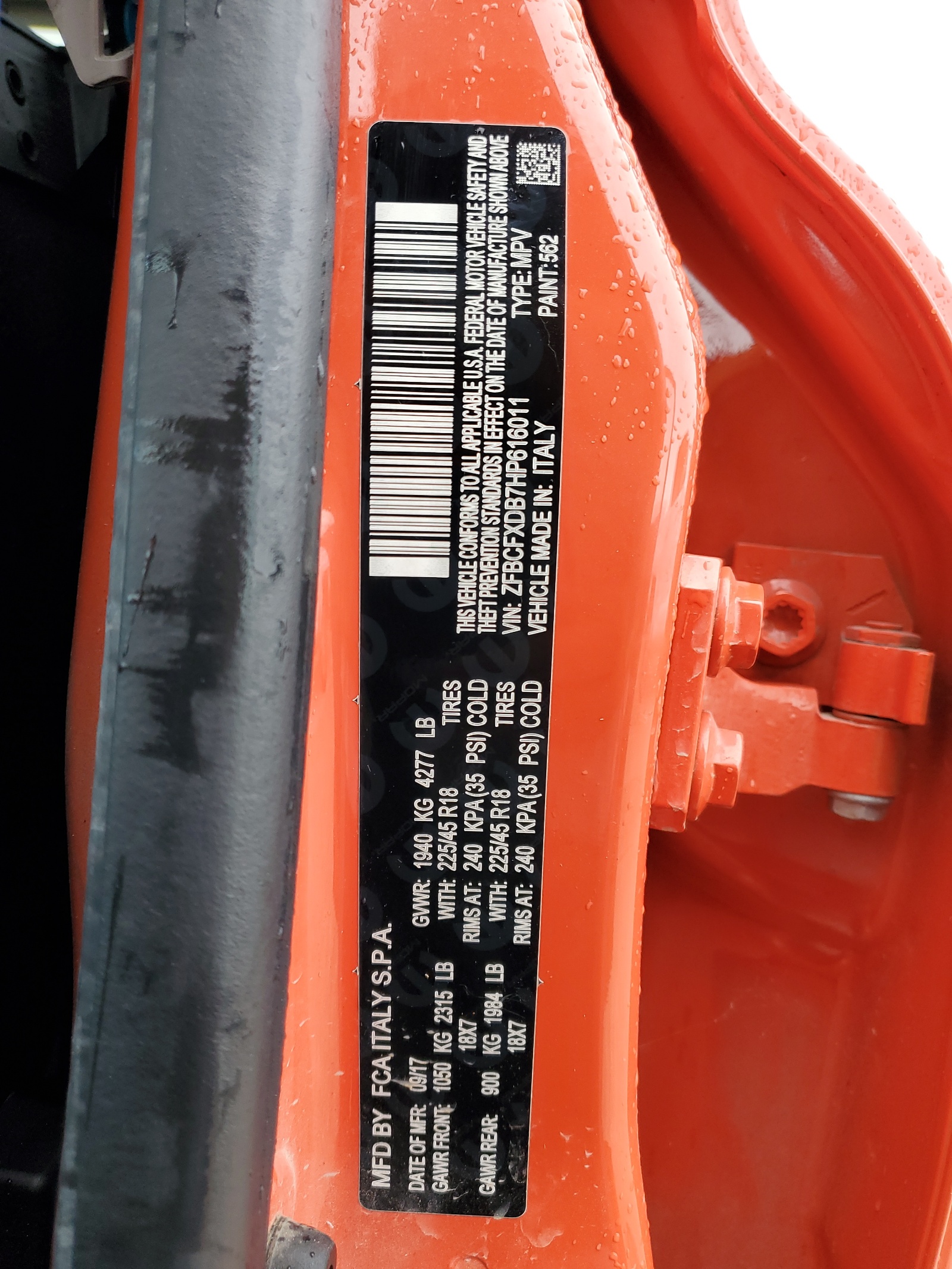 ZFBCFXDB7HP616011 2017 Fiat 500X Lounge