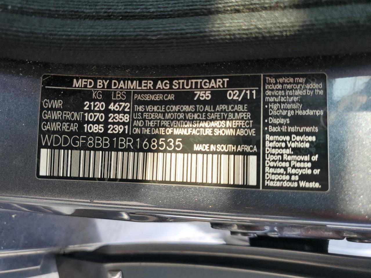 2011 Mercedes-Benz C 300 4Matic VIN: WDDGF8BB1BR168535 Lot: 65359284