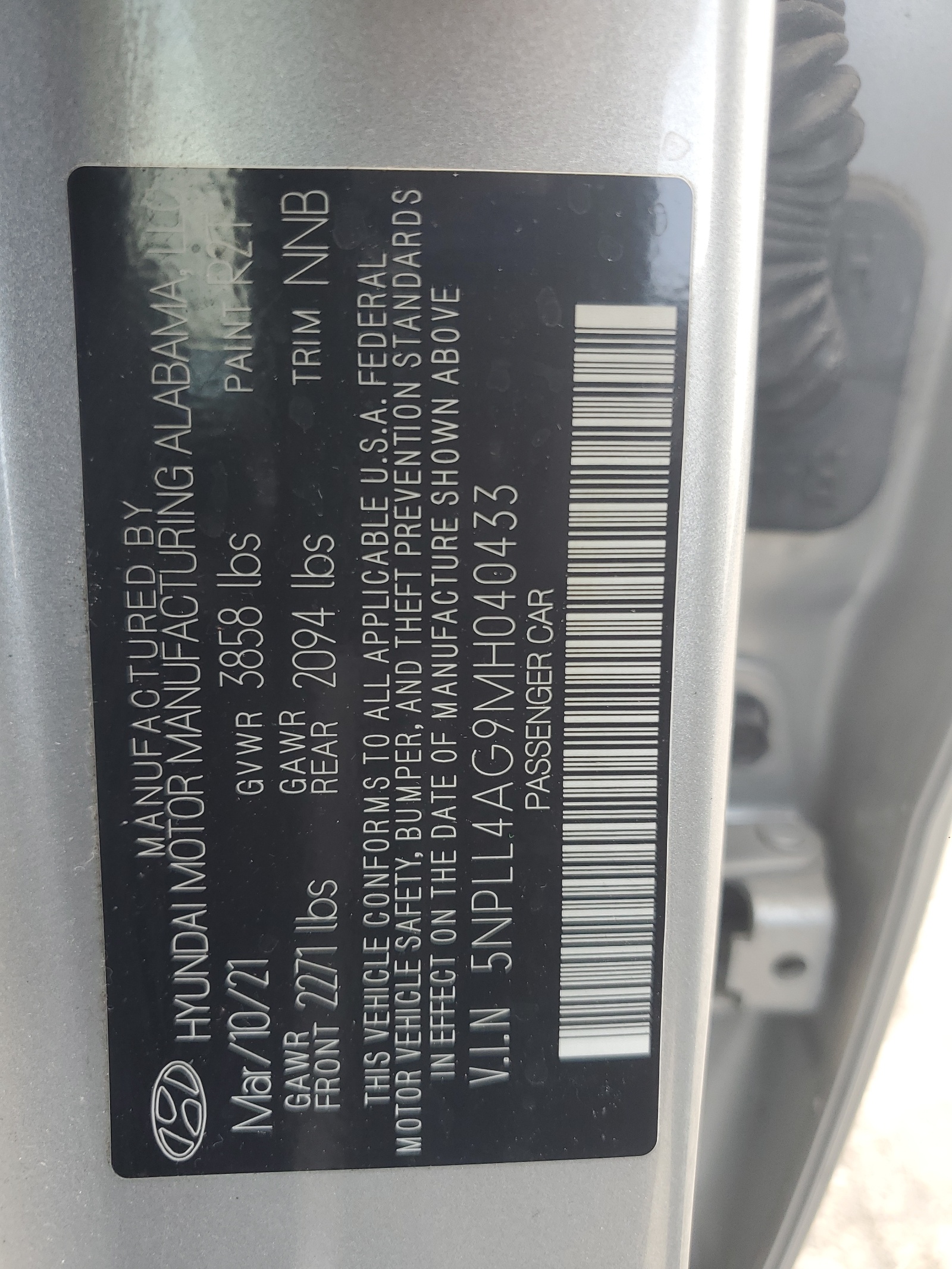 5NPLL4AG9MH040433 2021 Hyundai Elantra Se
