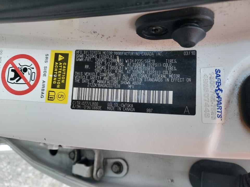 2T2ZK1BA0AC027828 2010 Lexus Rx 350