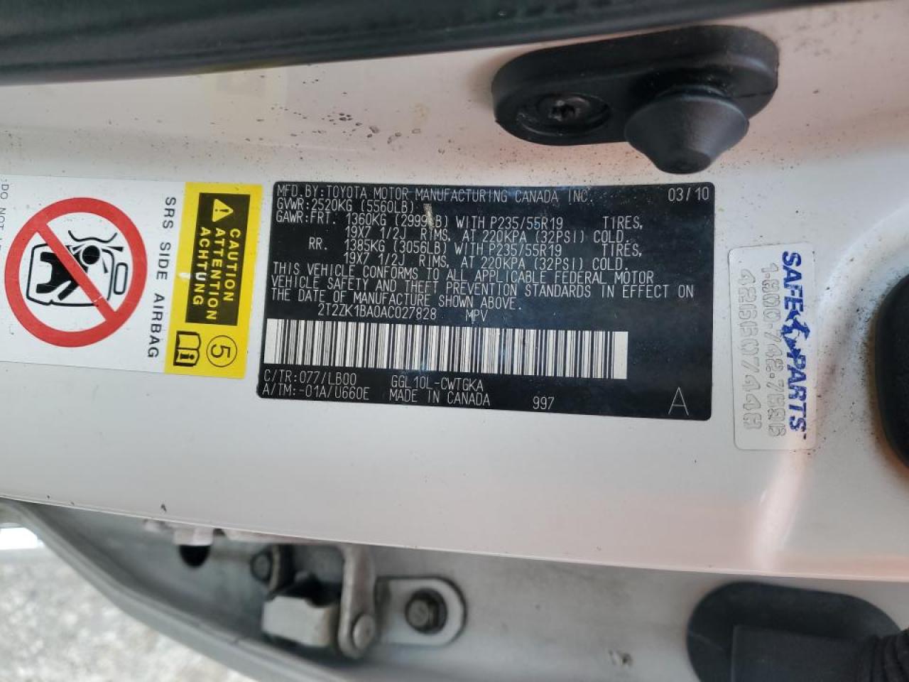 2010 Lexus Rx 350 VIN: 2T2ZK1BA0AC027828 Lot: 61297854