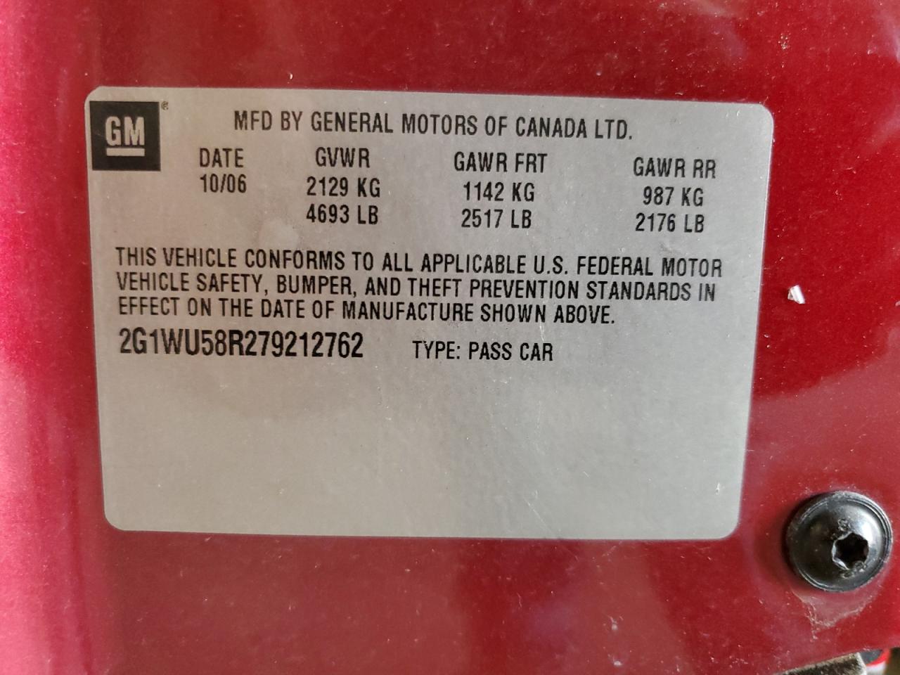 2G1WU58R279212762 2007 Chevrolet Impala Ltz