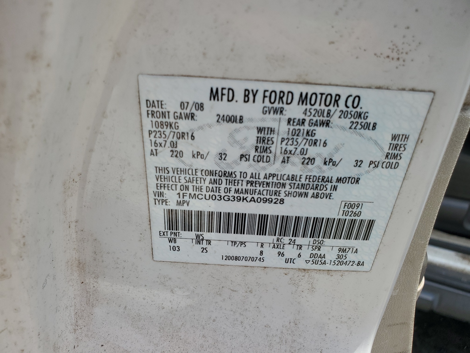 1FMCU03G39KA09928 2009 Ford Escape Xlt