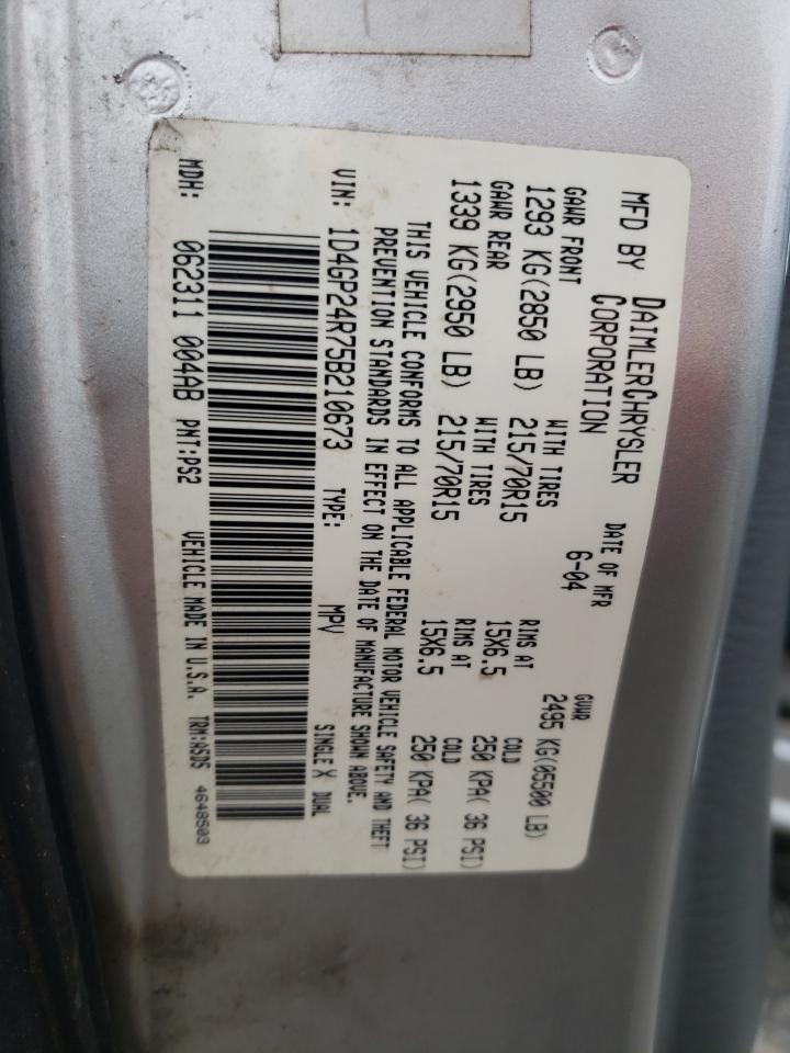 2005 Dodge Grand Caravan Se VIN: 1D4GP24R75B210673 Lot: 64690534