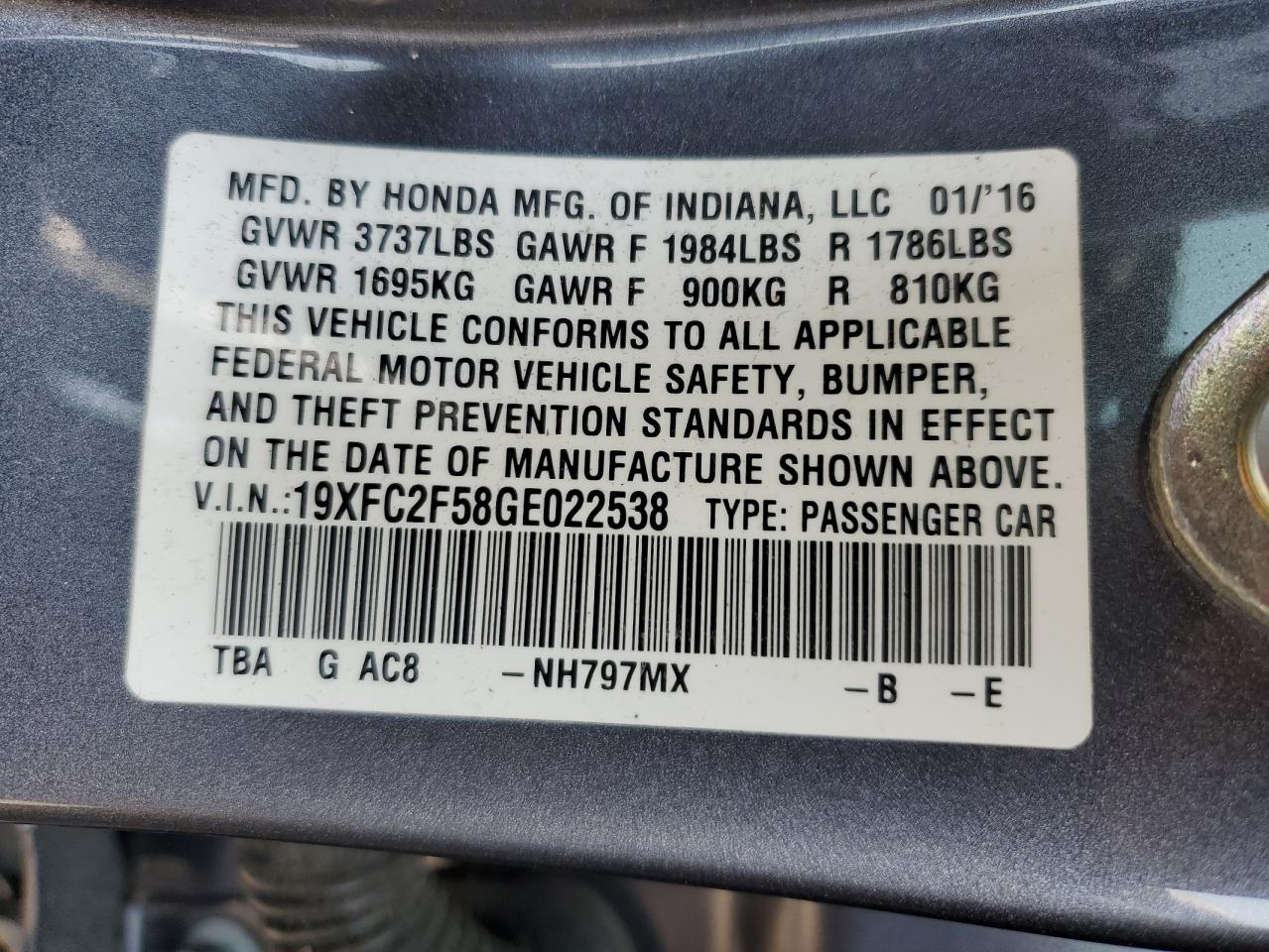 19XFC2F58GE022538 2016 HONDA CIVIC - Image 12