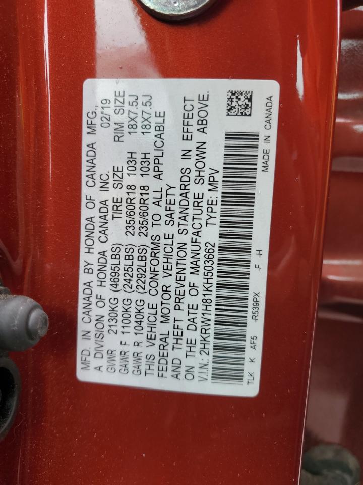 2019 Honda Cr-V Exl VIN: 2HKRW1H81KH503662 Lot: 64287994