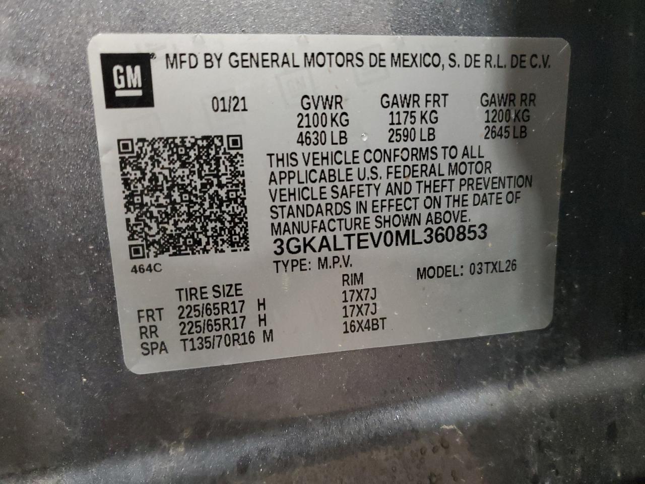 3GKALTEV0ML360853 2021 GMC Terrain Sle