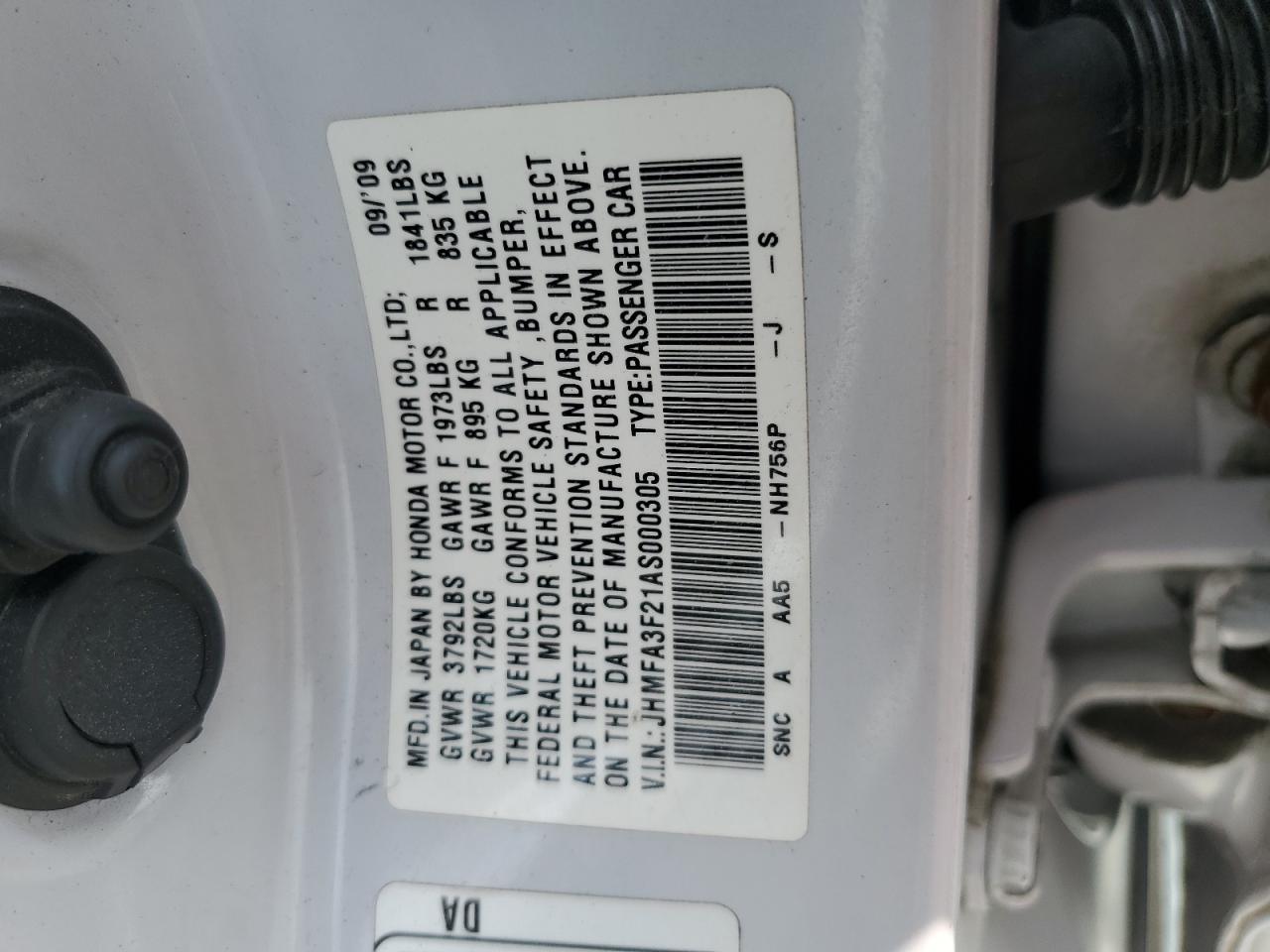 2010 Honda Civic Hybrid VIN: JHMFA3F21AS000305 Lot: 65317764