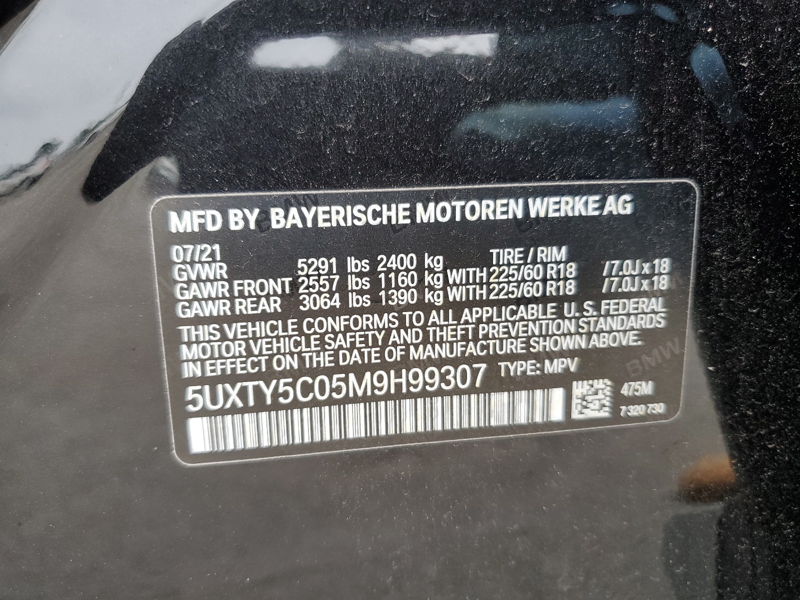 5UXTY5C05M9H99307 2021 BMW X3 xDrive30I