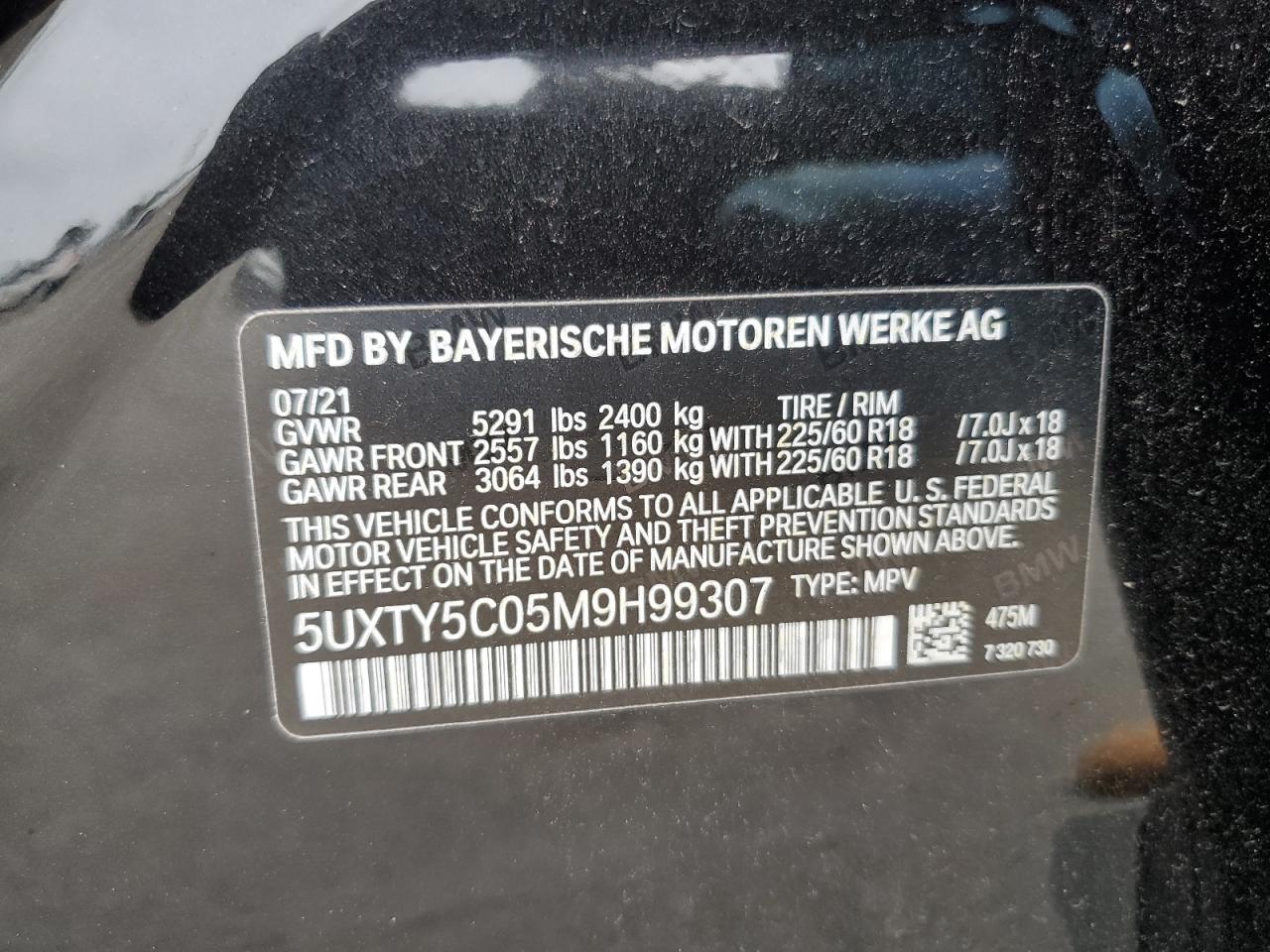 2021 BMW X3 xDrive30I VIN: 5UXTY5C05M9H99307 Lot: 63793724